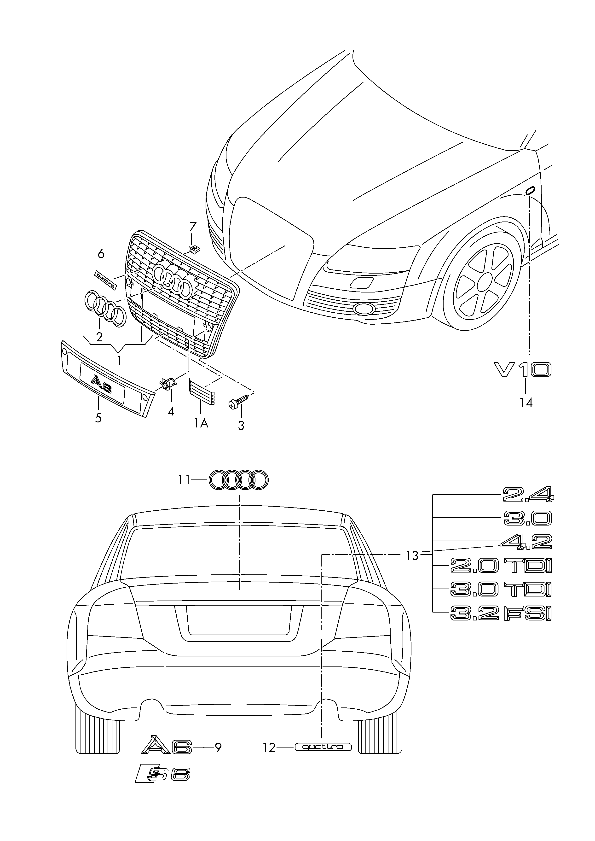 Schriftzuege - Audi A6/S6/Avant quattro(A6Q)  