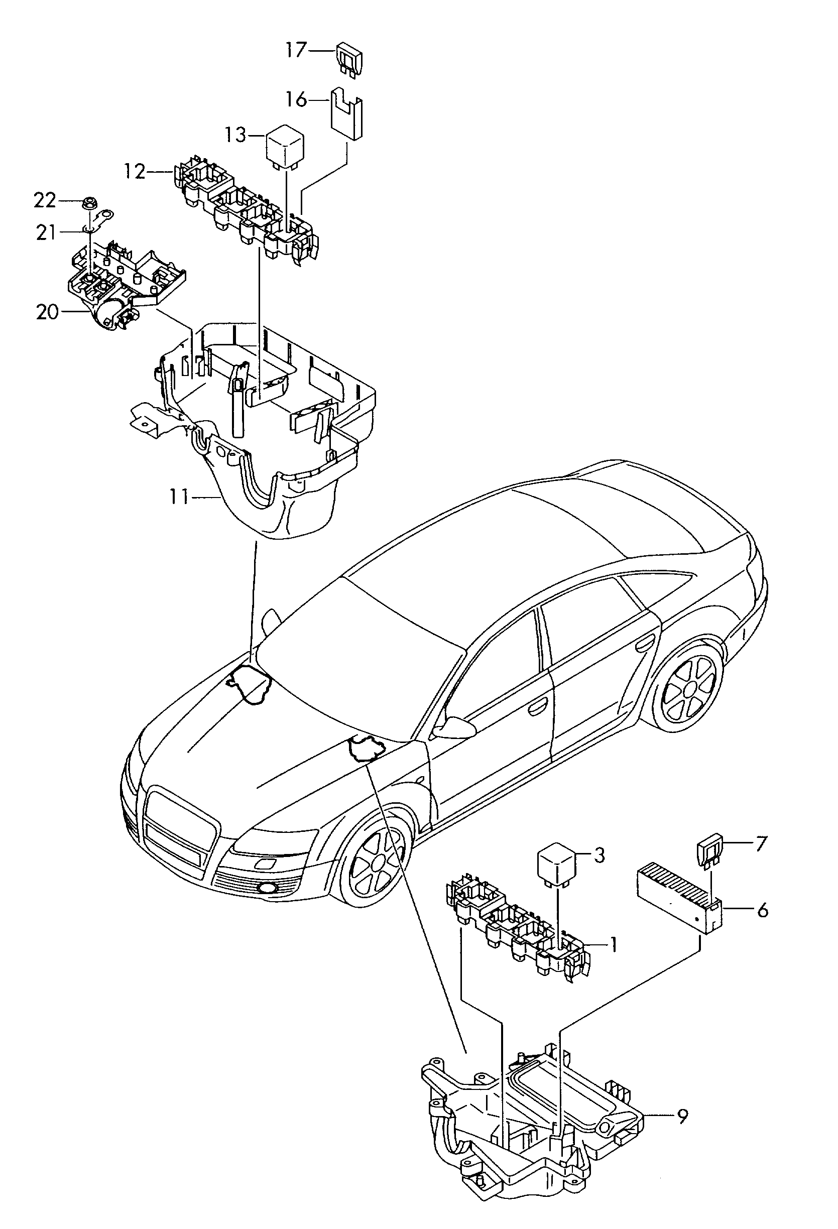 继电器基座和继电器; 排水槽 - Audi A6/S6/Avant quattro(A6Q)  