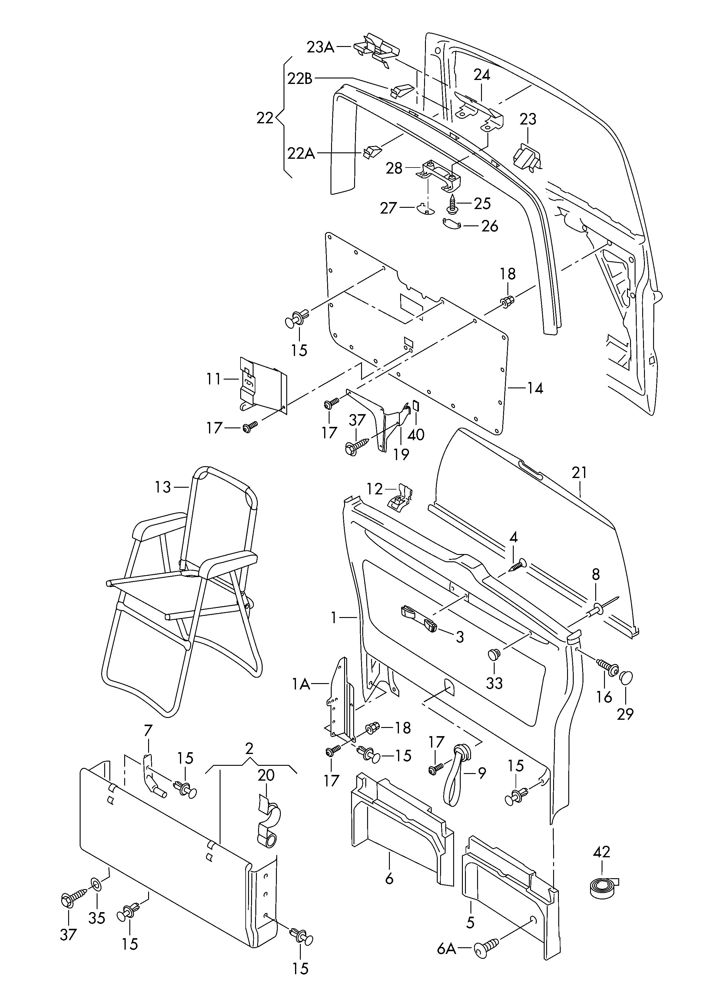 Bagaj kapağı kaplaması; Katlamalı koltuk tutucusu - Campmobil-T5(CAMP)  