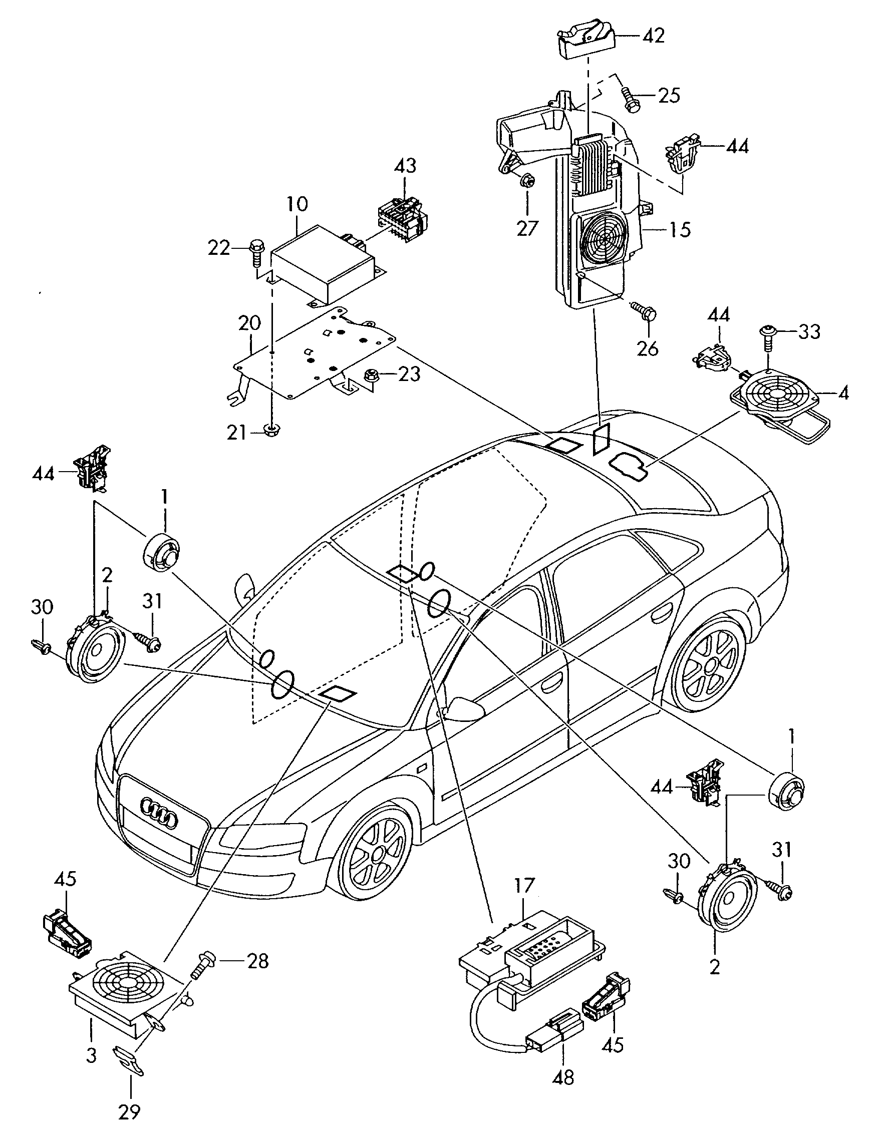 Flachkontaktgehaeuse; Lautsprecher - Audi A4/Avant(A4)  