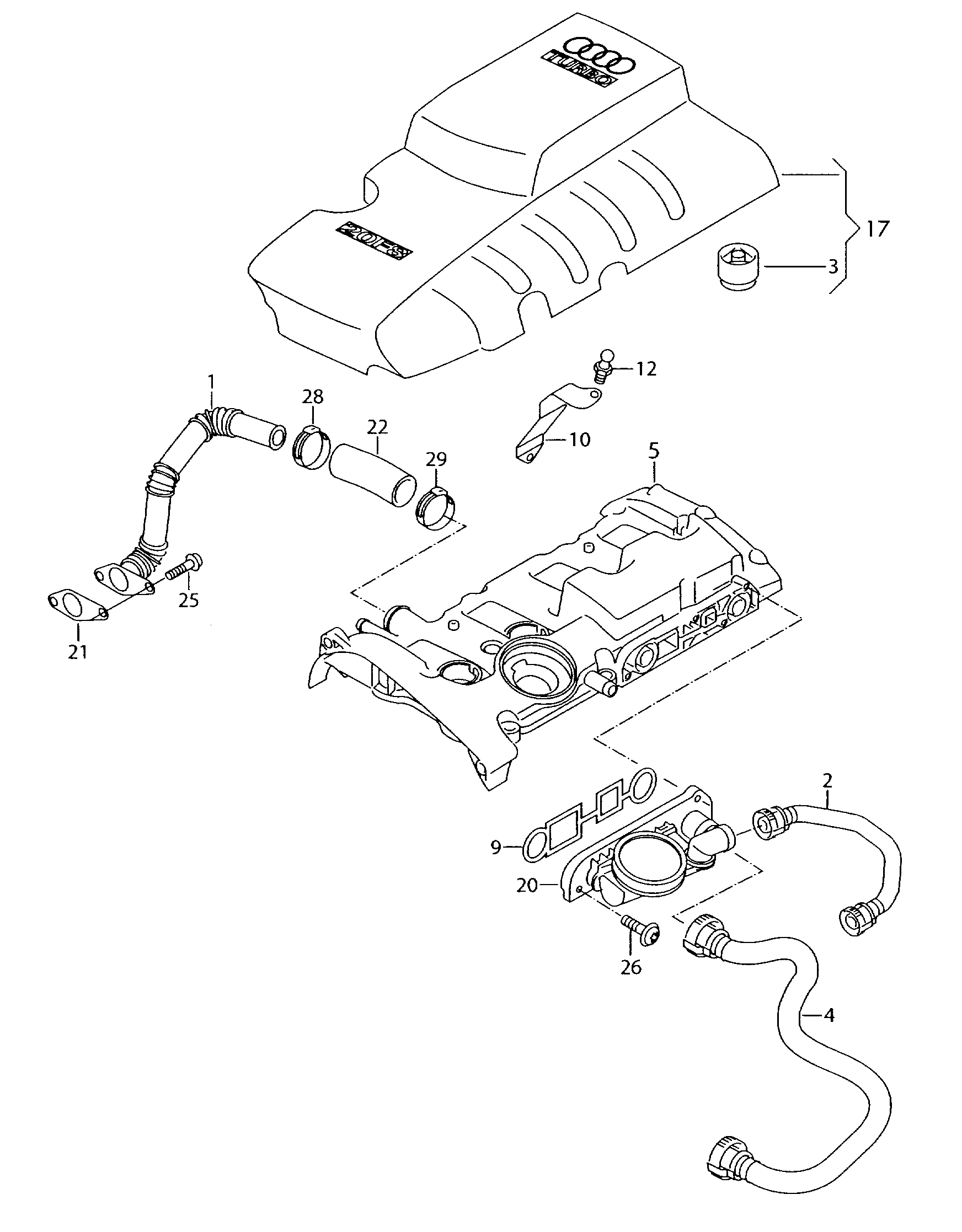 Abdeckung fuer Motorraum; Entlueftung fuer Zylinde... - Audi A3/S3/Sportb./Lim./qu(A3)  