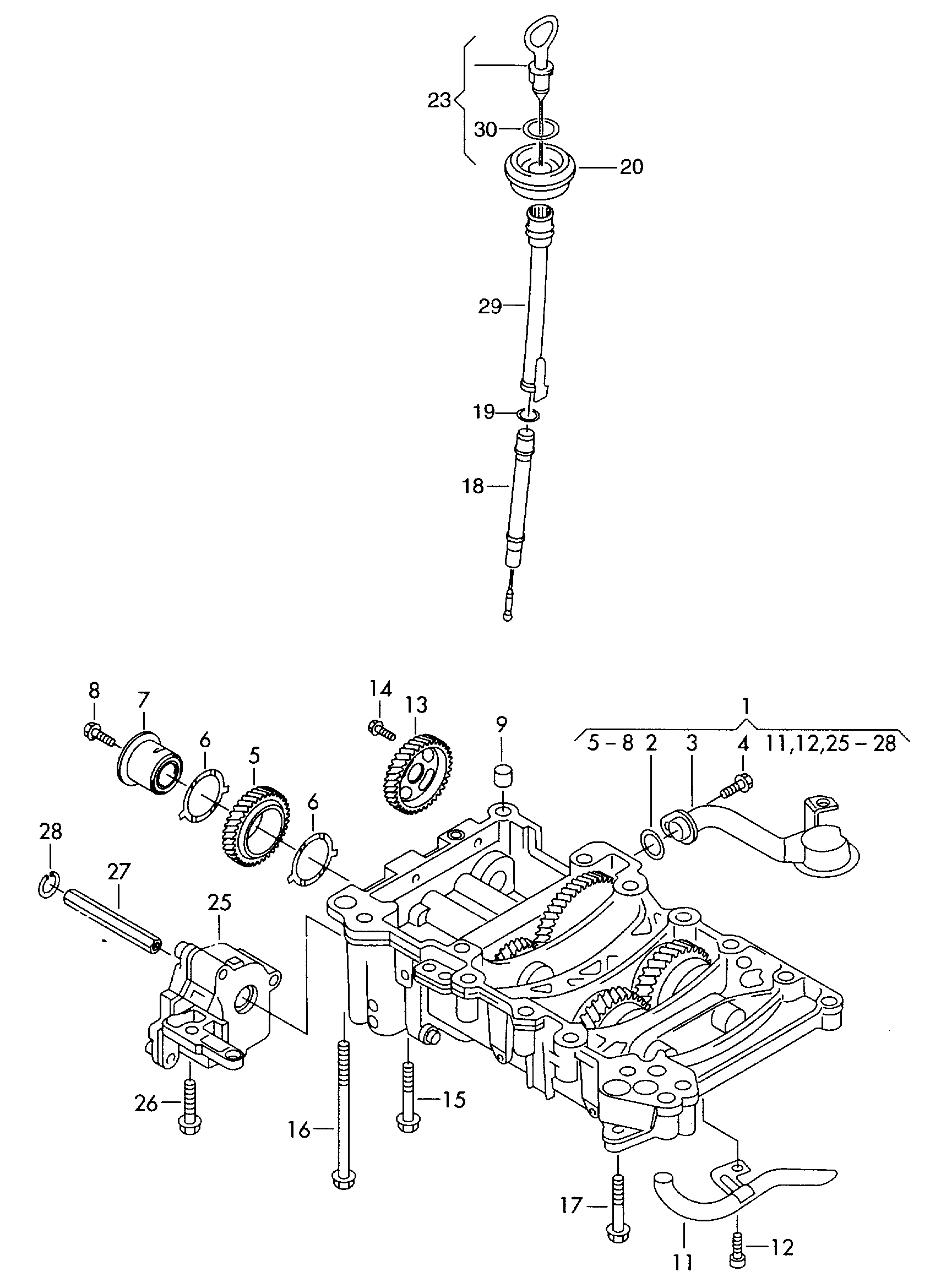 机油泵; 机油尺; 平衡轴; F 8E-6-080 172>>; ; 仅用于: - Audi A4/S4/Avant quattro(A4Q)  