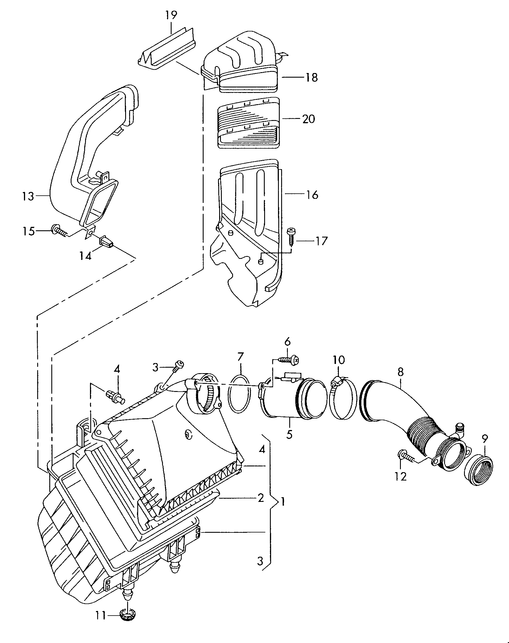 air filter with connecting
parts; air mass meter - Audi A4/S4/Avant quattro(A4Q)  