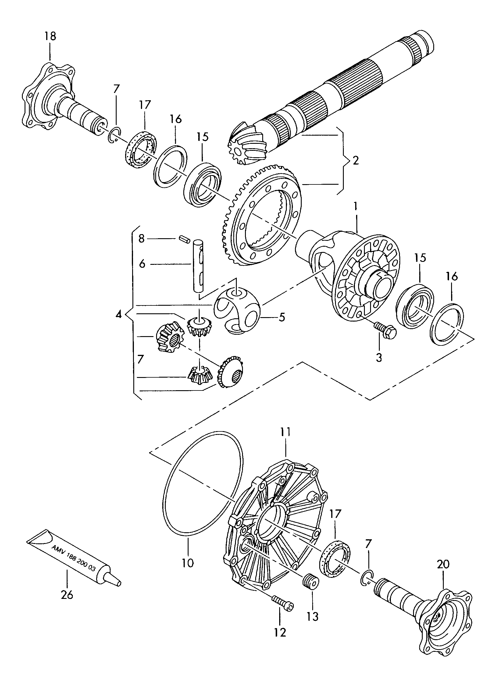 Ausgleichsgetriebe; Triebsatz; 6-Gang-Schaltgetrie... - Audi A6/S6/Avant quattro(A6Q)  