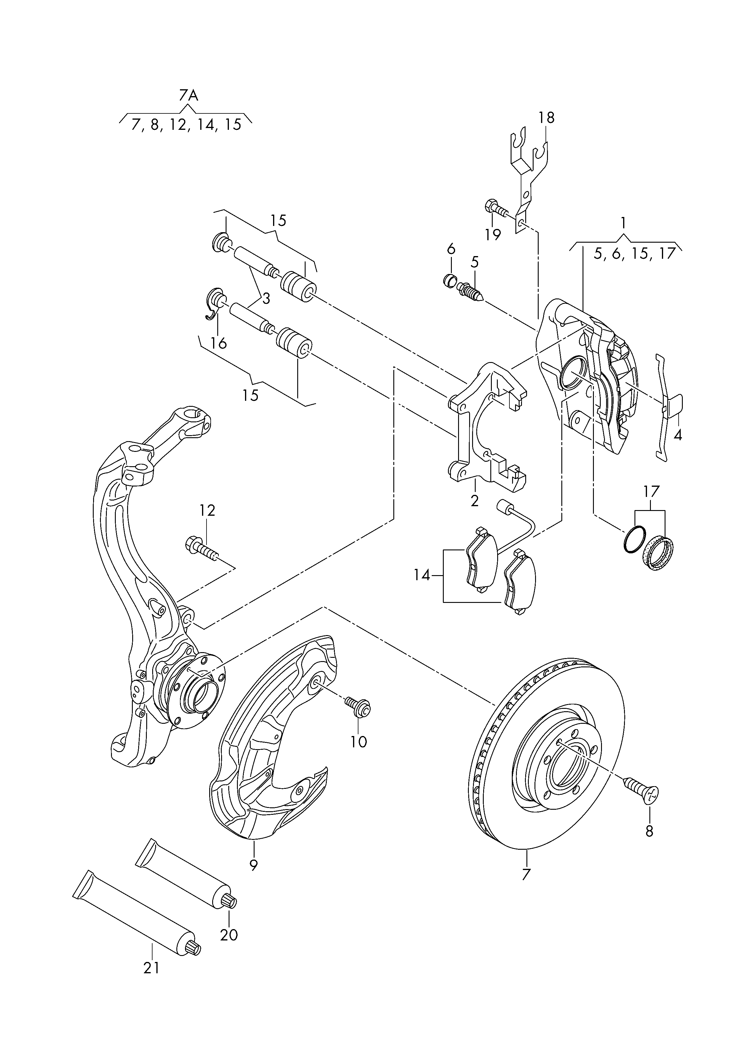 floating caliper brake; brake caliper housing; cal... - Audi A3/S3/Sportb./Lim./qu(A3)  