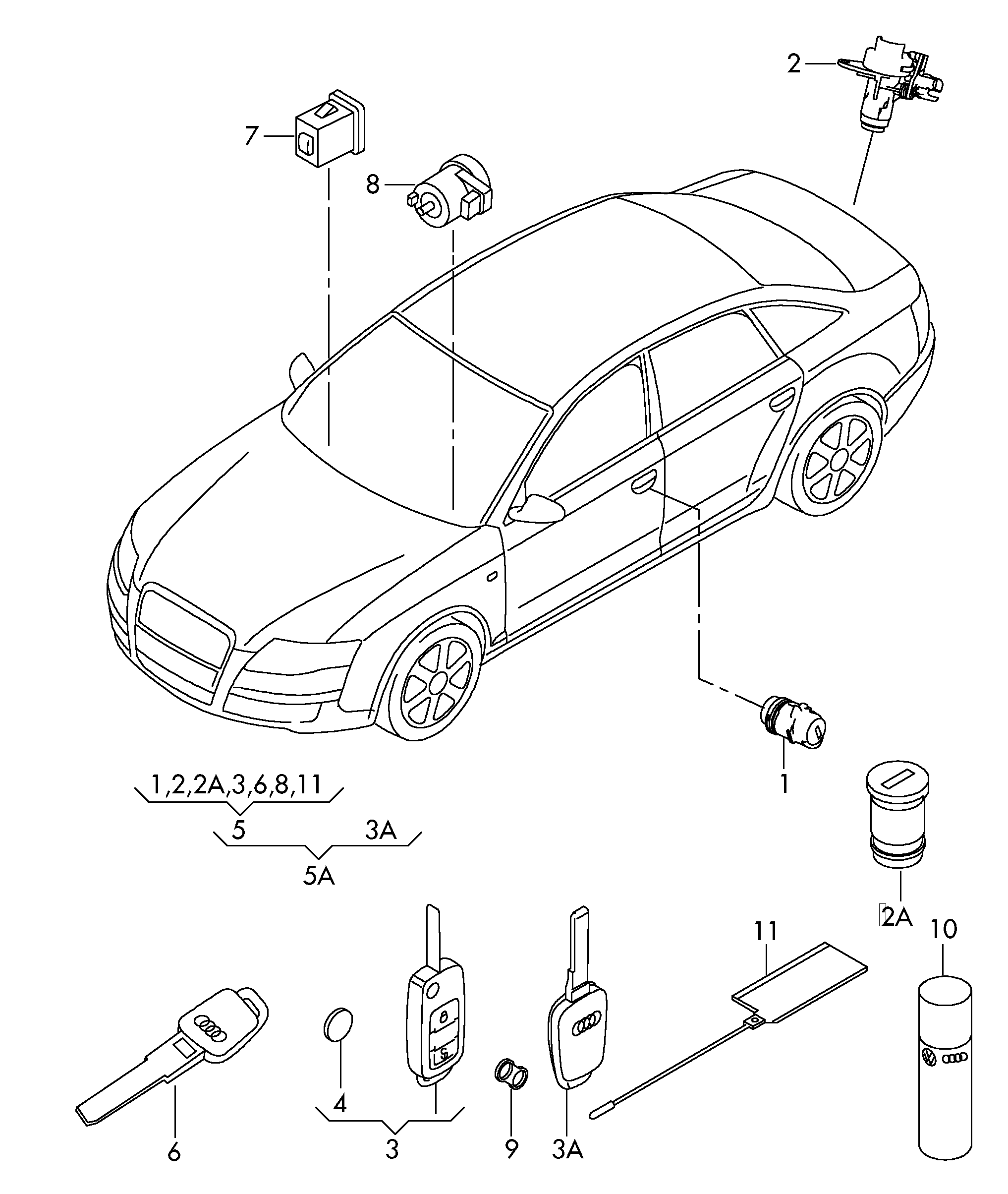 lock cylinders; key - Audi A4/Avant(A4)  