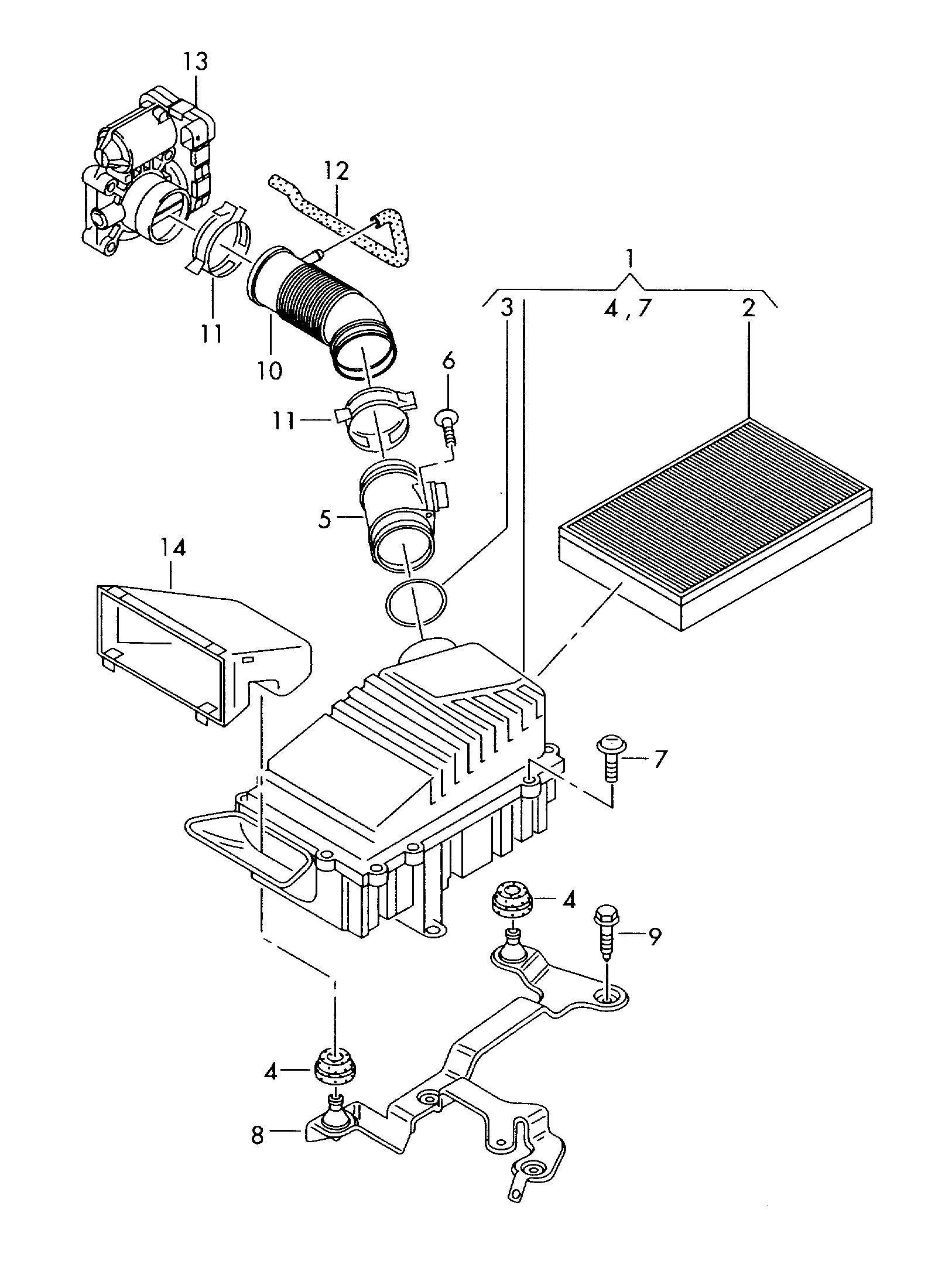 air filter with connecting
parts - Passat/4Motion/Santana(PA)  