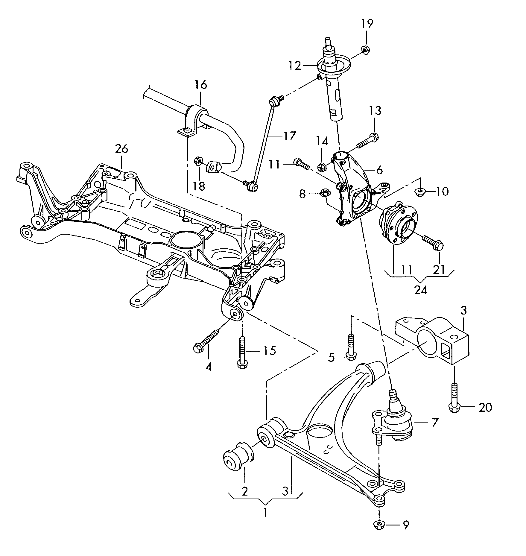 wishbone; wheel bearing housing; anti-roll bar - Passat/4Motion/Santana(PA)  