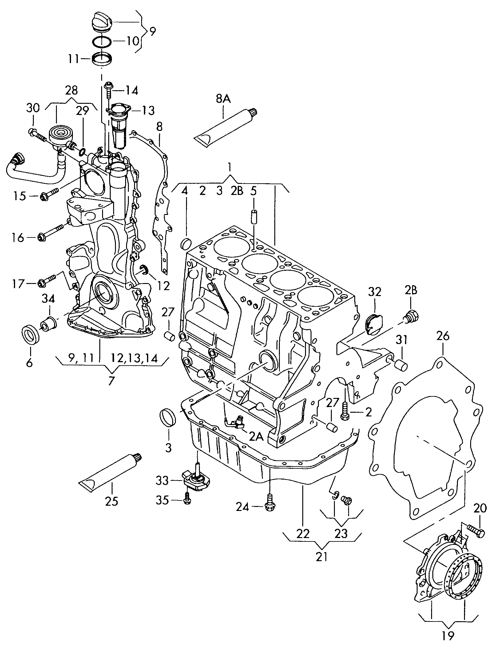 cylinder block; timing case; oil sump - Golf/Variant/4Motion(GOLF)  