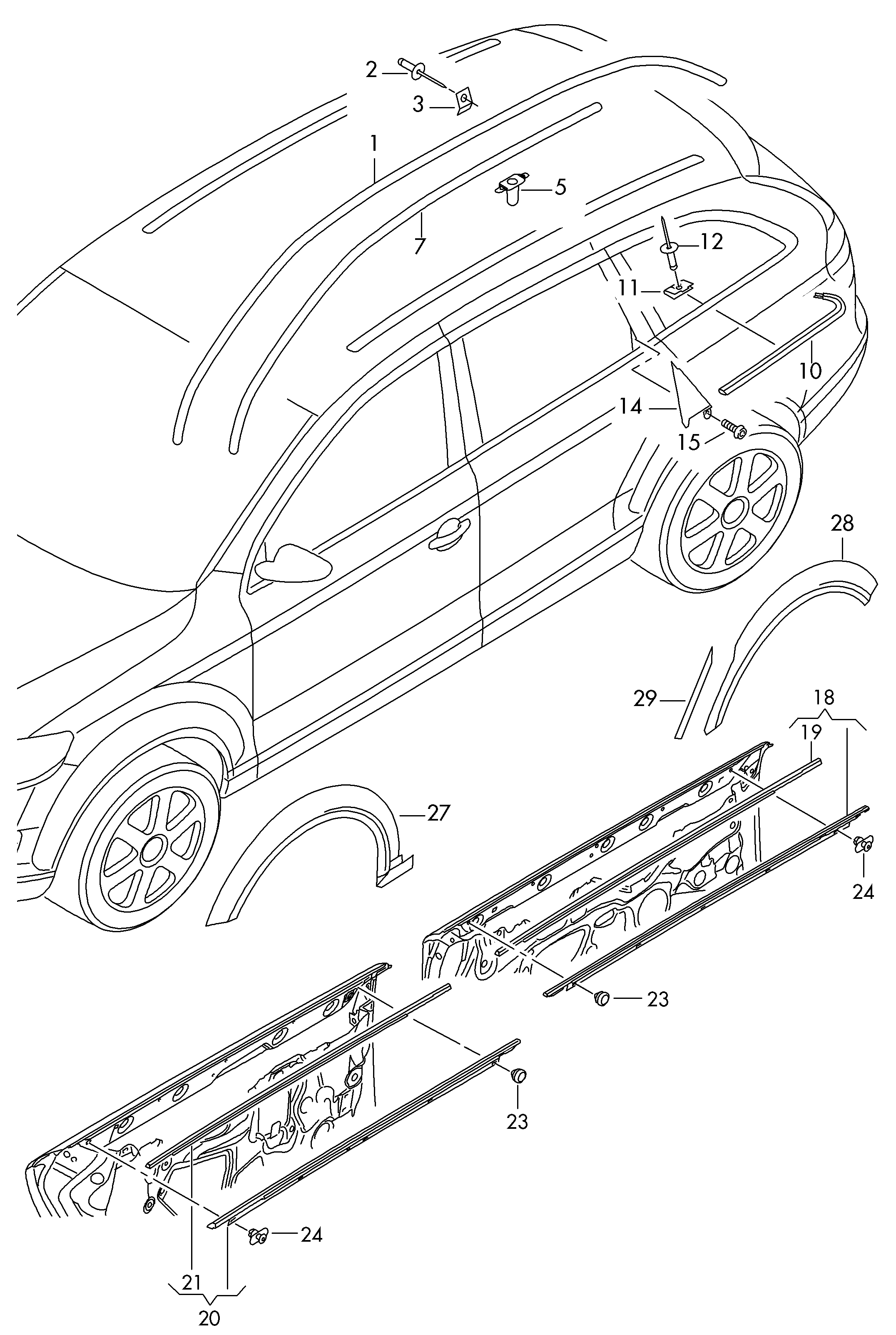 Zierleiste fuer Fensterschacht - Audi A6/S6/Avant quattro(A6Q)  