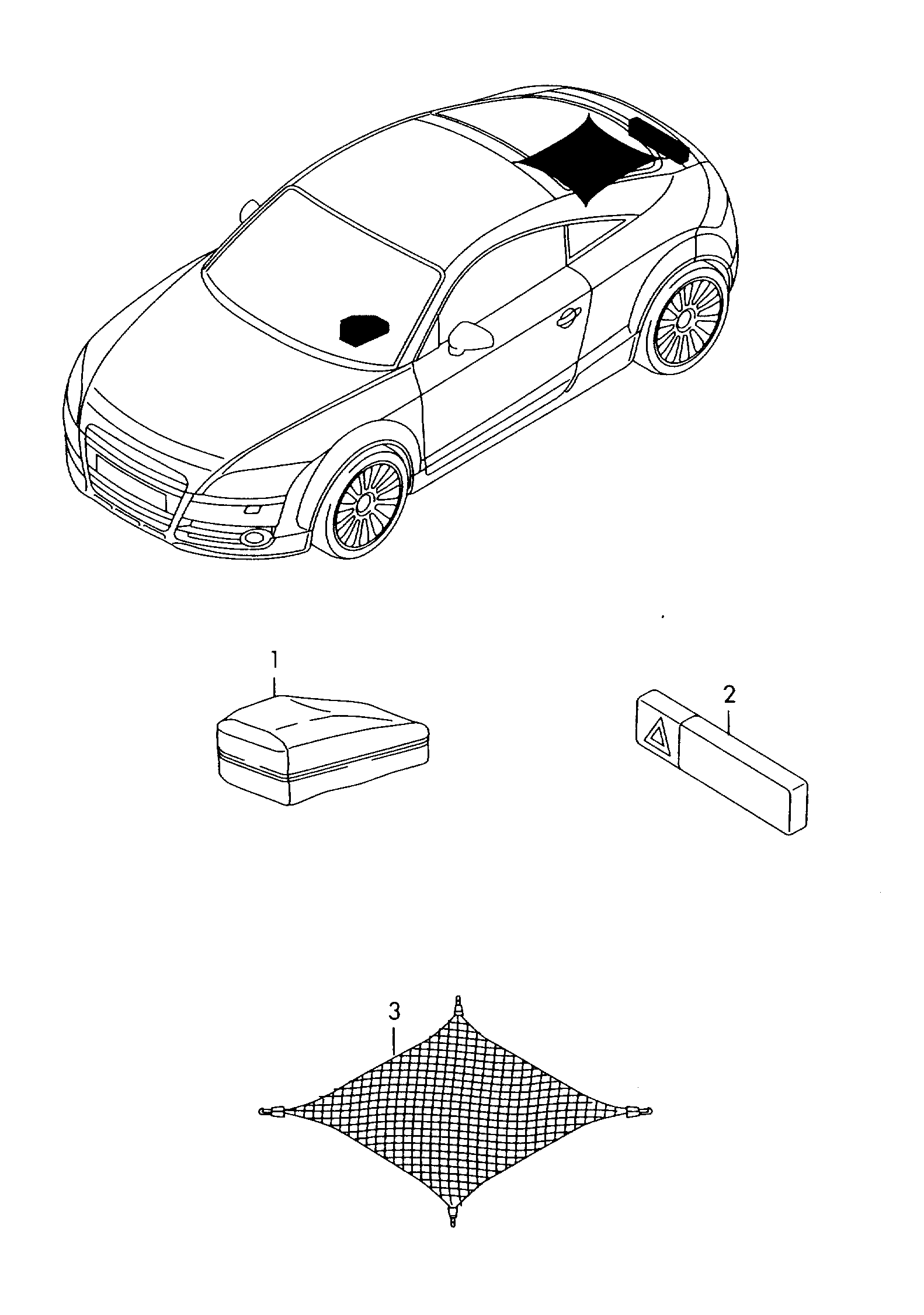 first-aid bag; warning triangle; luggage net - Audi R8(R8)  