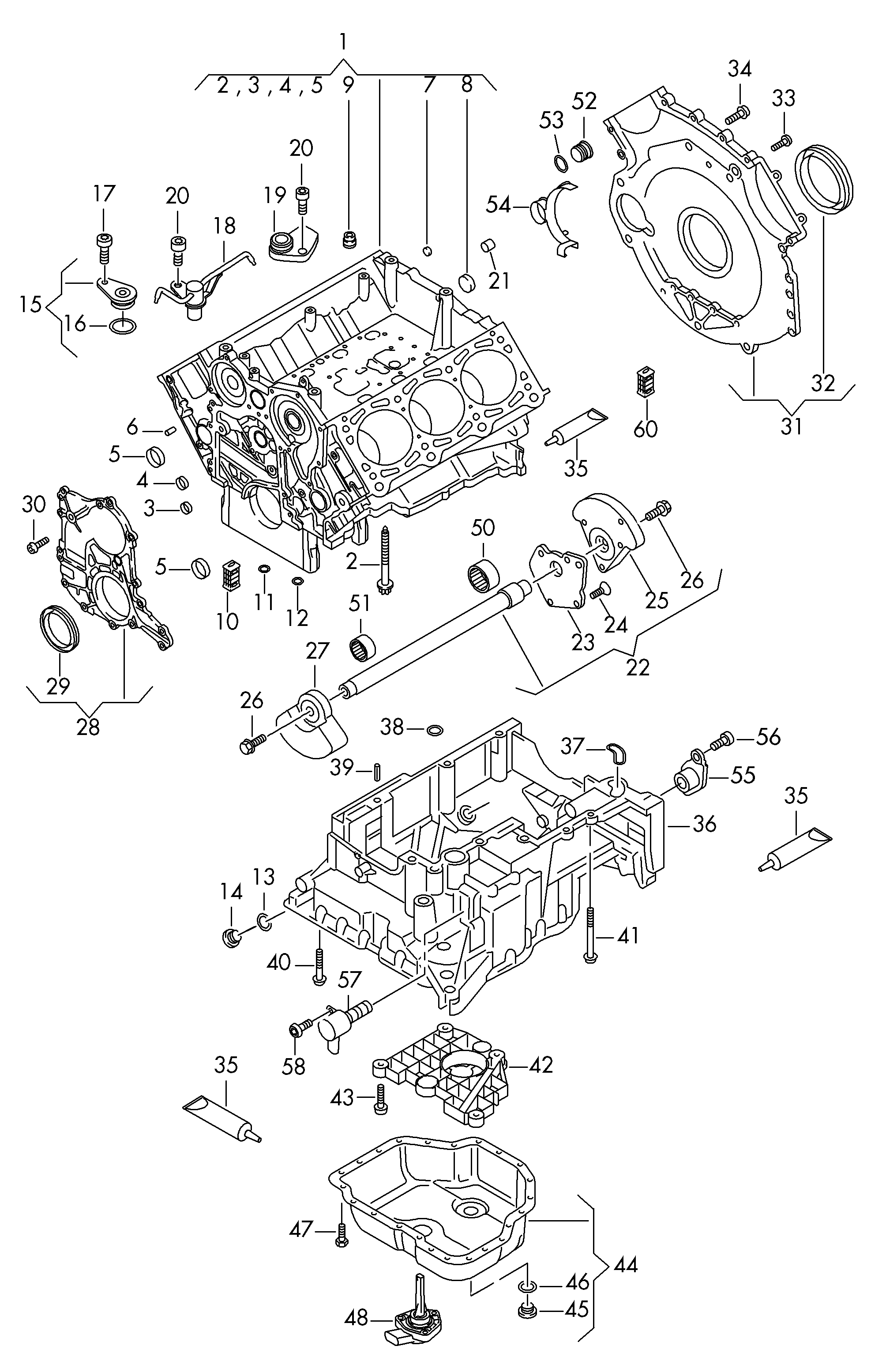 cylinder block; balancer shaft; oil sump - Touareg(TOUA)  
