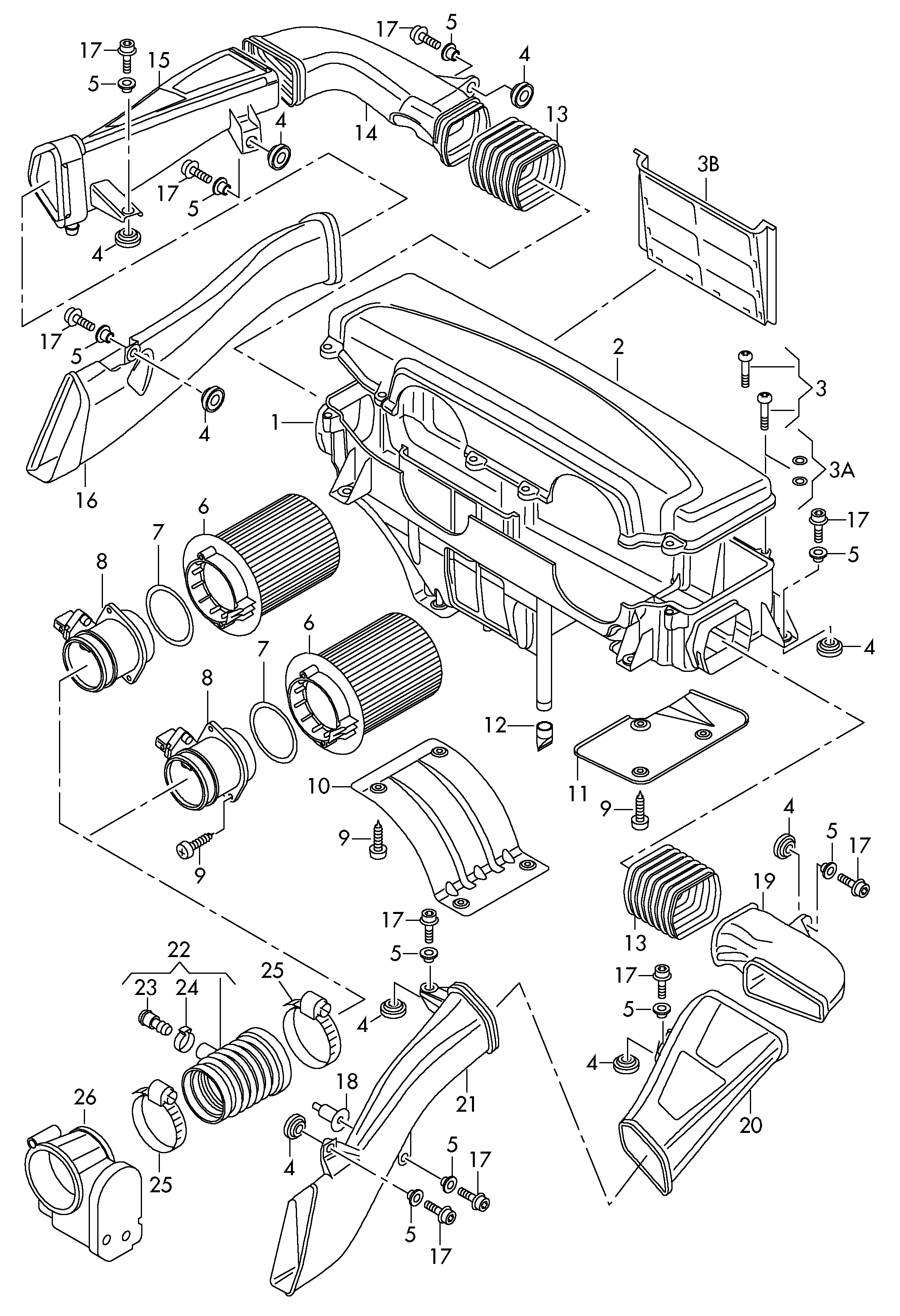 air filter with connecting
parts; air mass meter - Audi R8(R8)  