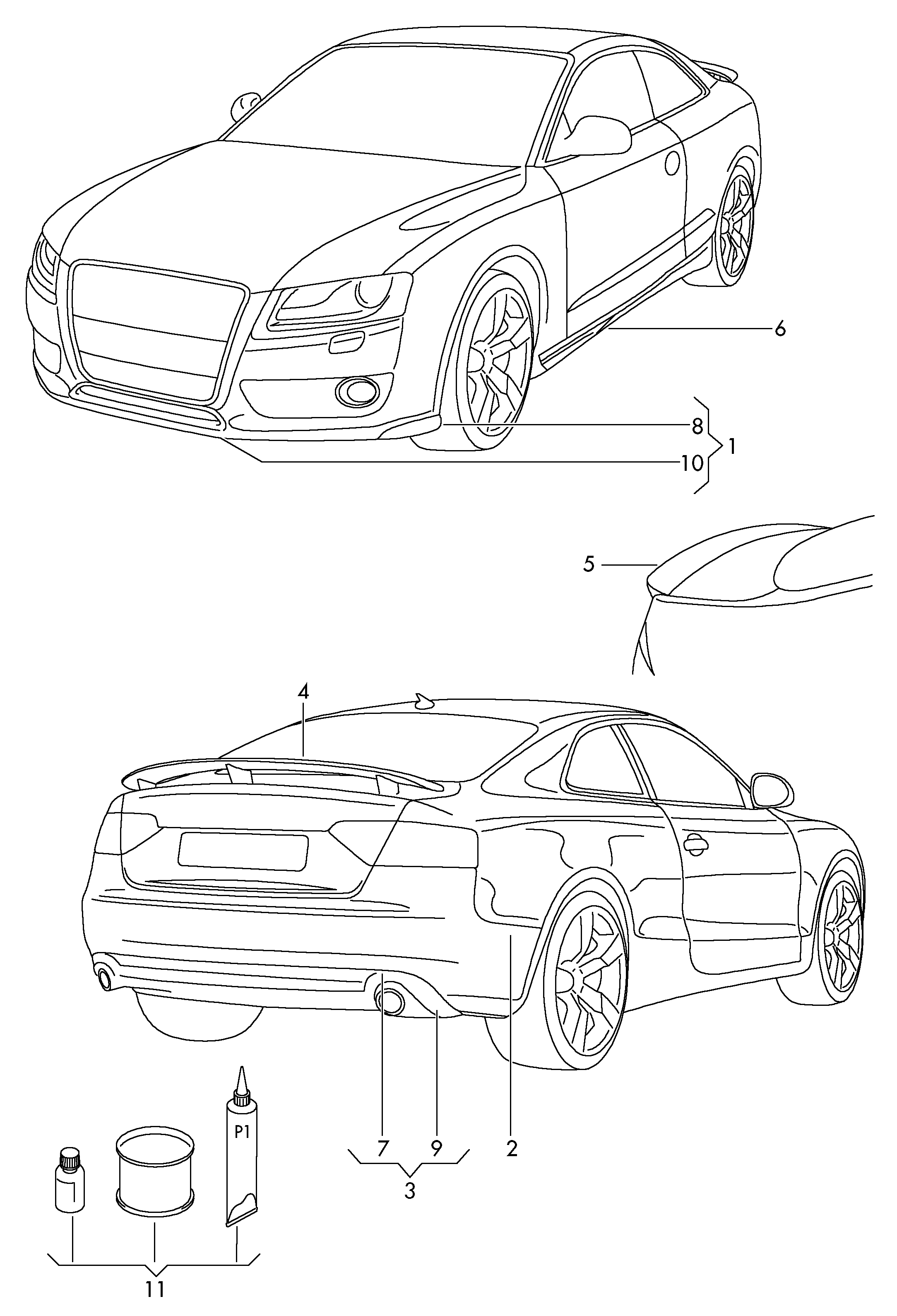 原附件; 空气动力学
加装件粘接套件 - Audi A5/S5 Cabriolet(A5CA)  