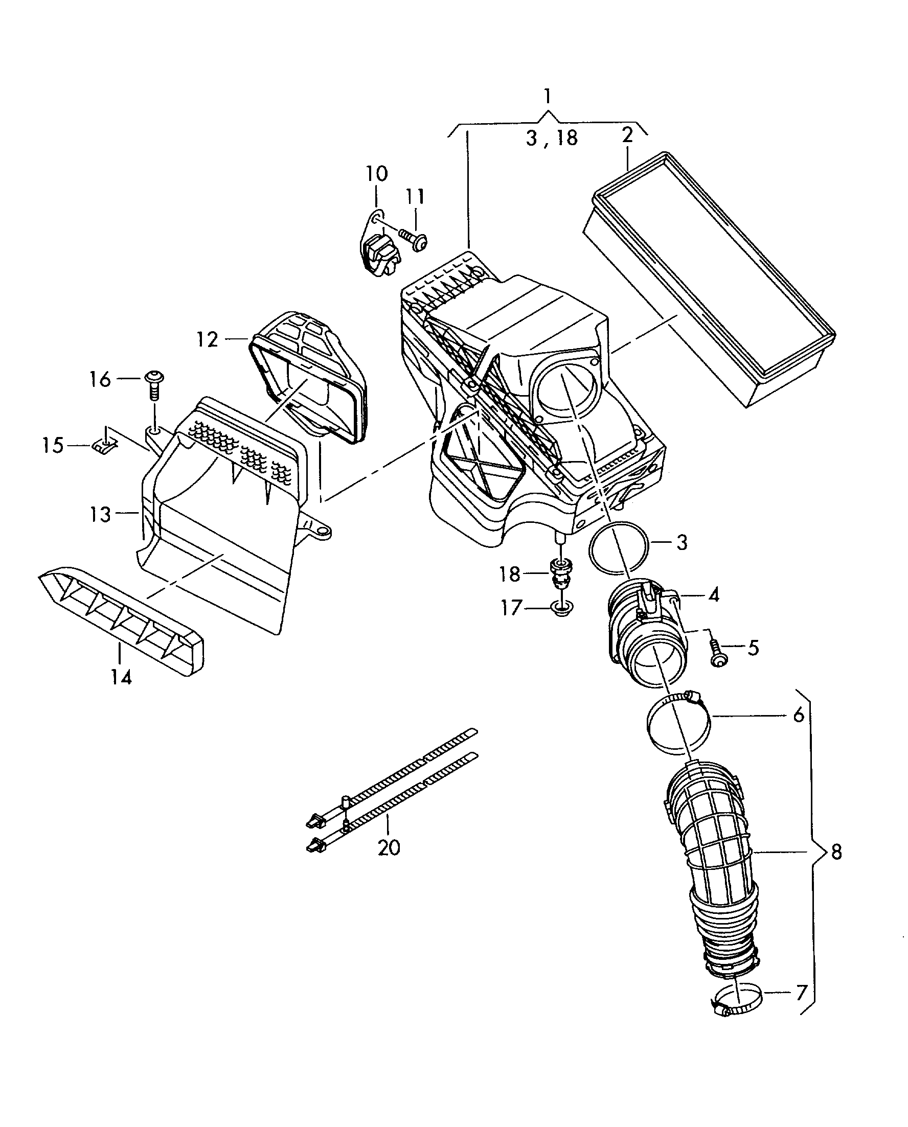 filtro de aire con piezas de
conexion - Audi A4/Avant(A4)  