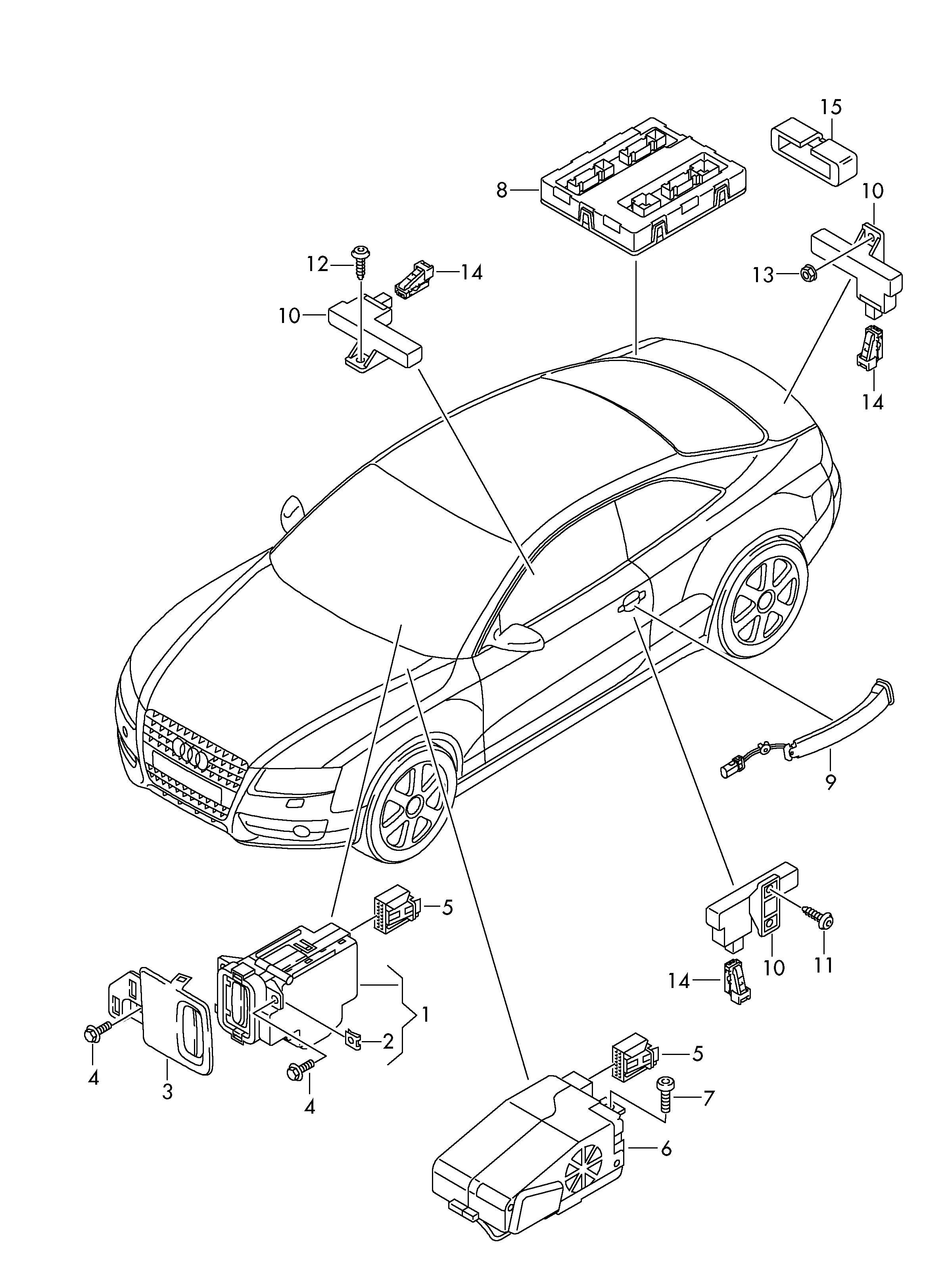 点火起动开关; 电子转向柱锁
控制单元; 天线，用于进入
及起动许可（KESSY） - Audi A5/S5 Cabriolet(A5CA)  