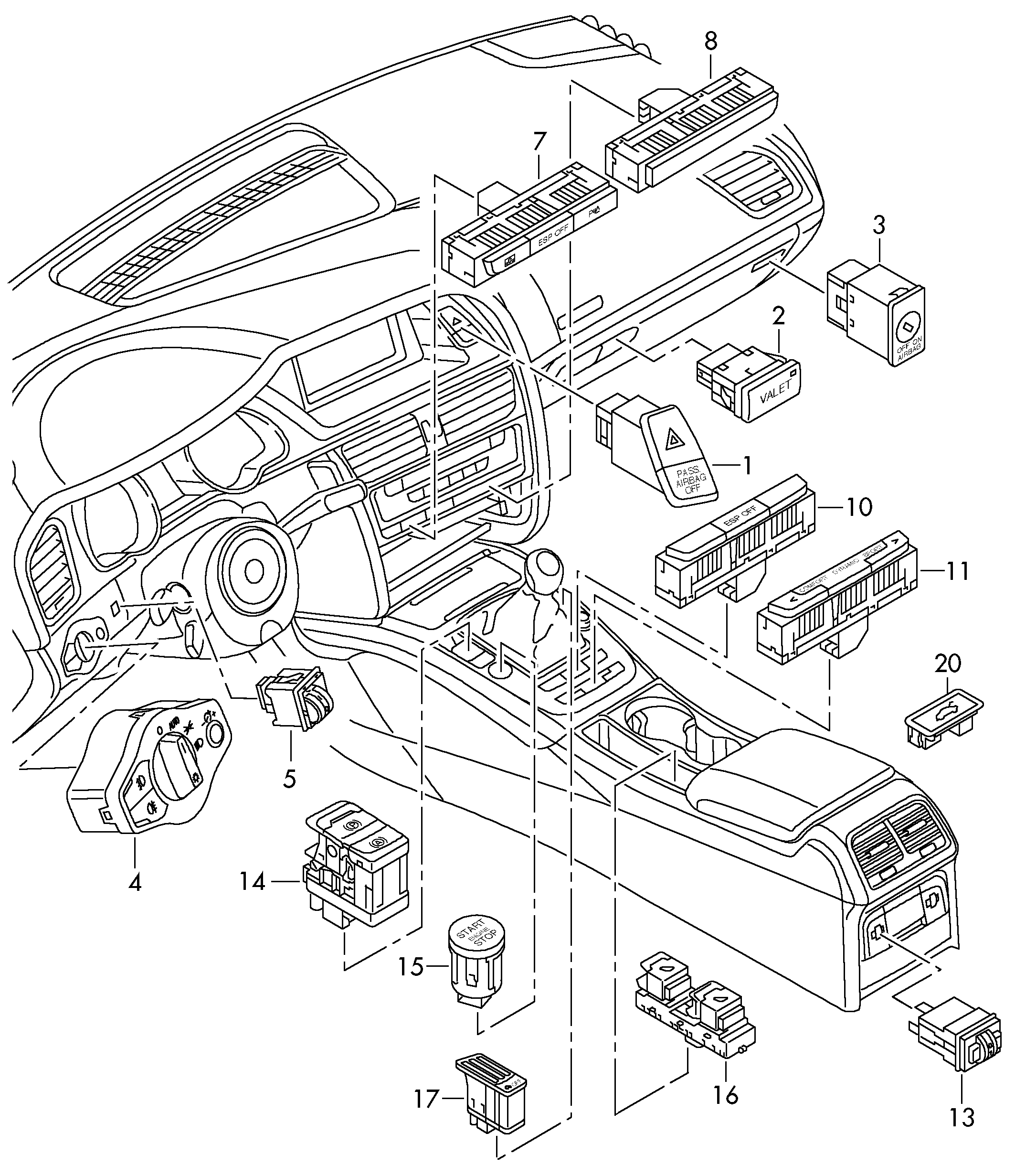 Выключатель в централ. консоли - Audi A5/S5 Cabriolet(A5CA)  