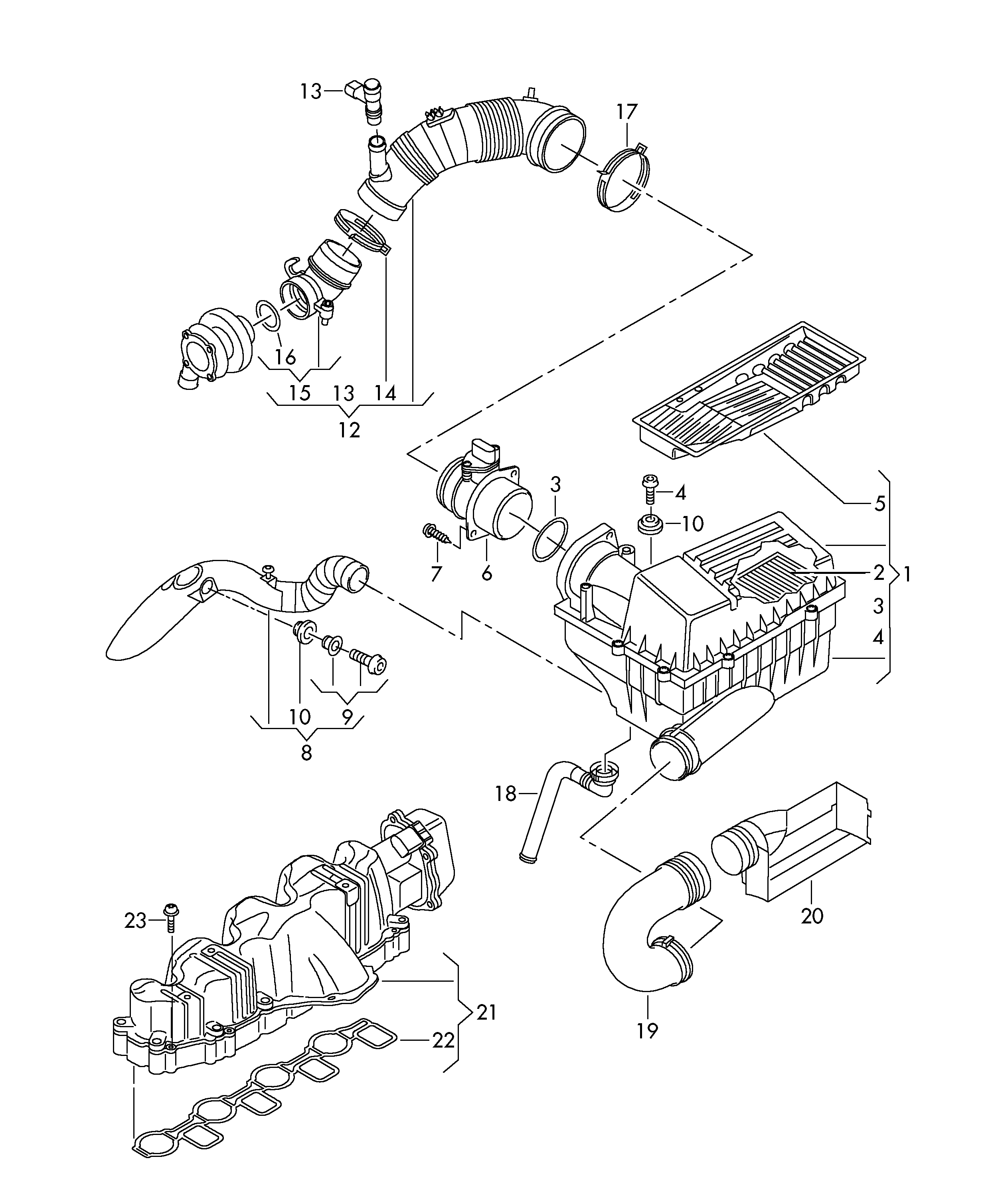 air filter with connecting
parts; intake connecti... - Golf/Variant/4Motion(GOLF)  