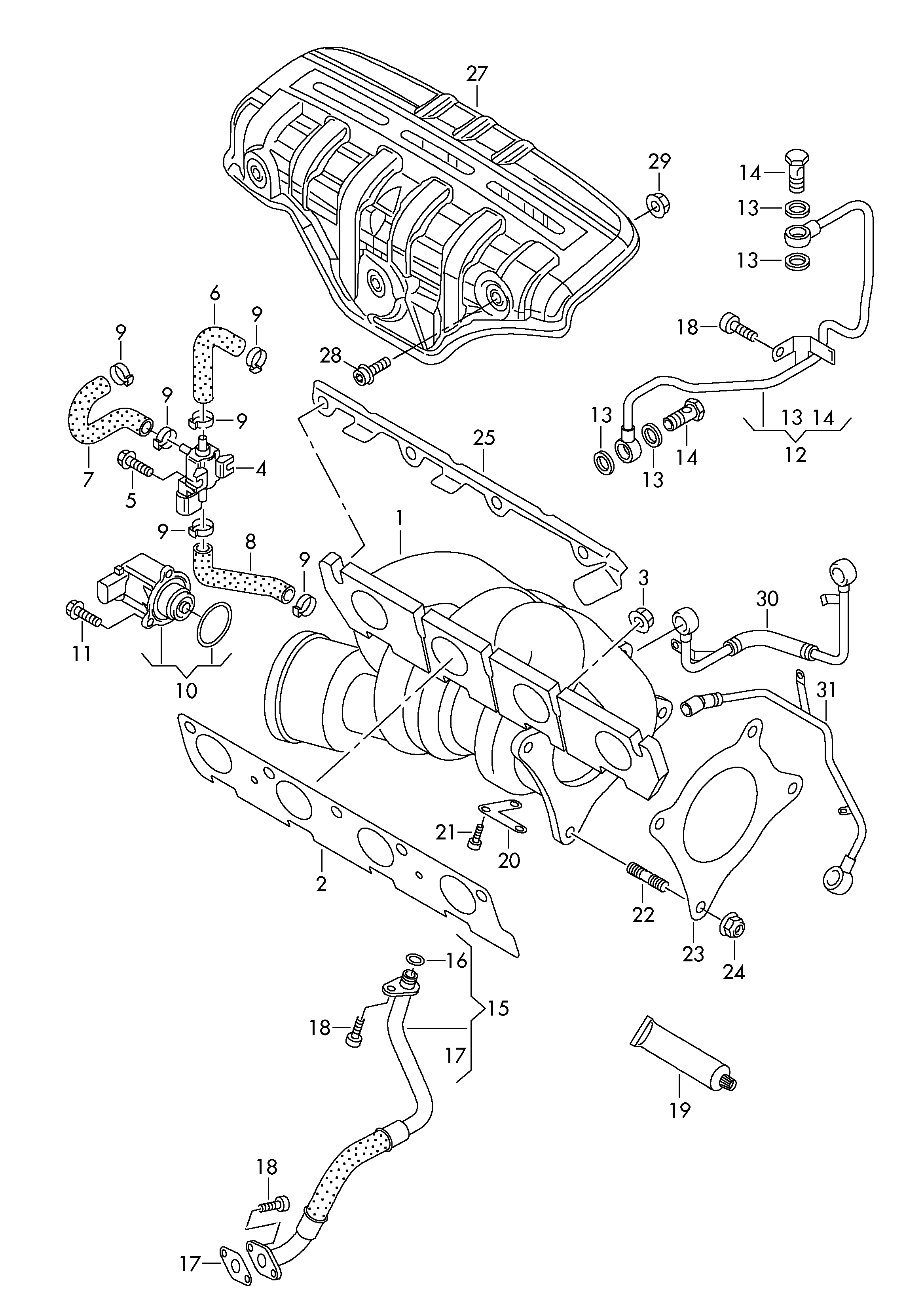 exhaust manifold with turbo-
charger - Touran(TOU)  