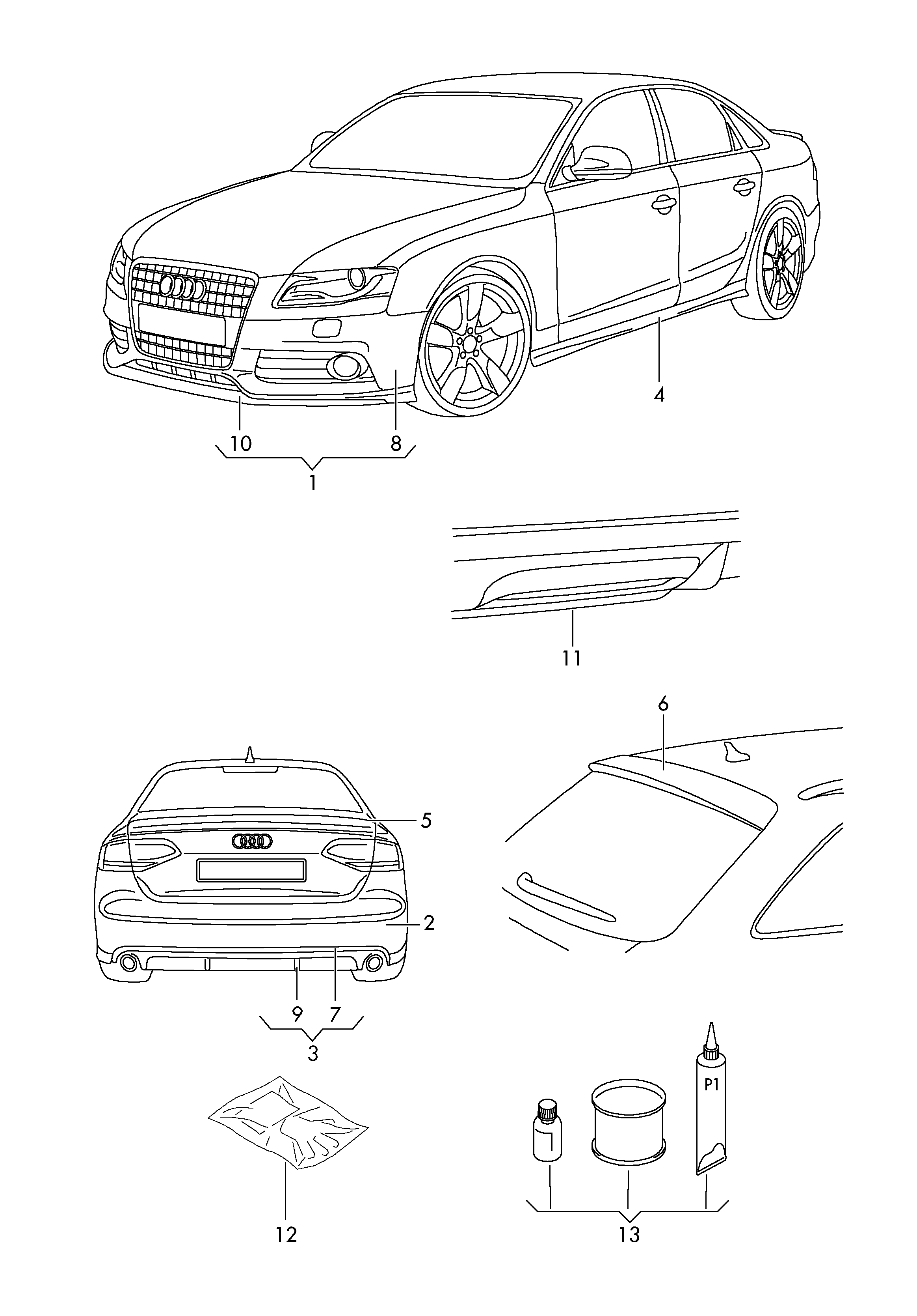 Original Zubehoer; Klebesatz fuer Aerodynamik- An Audi A4/S4