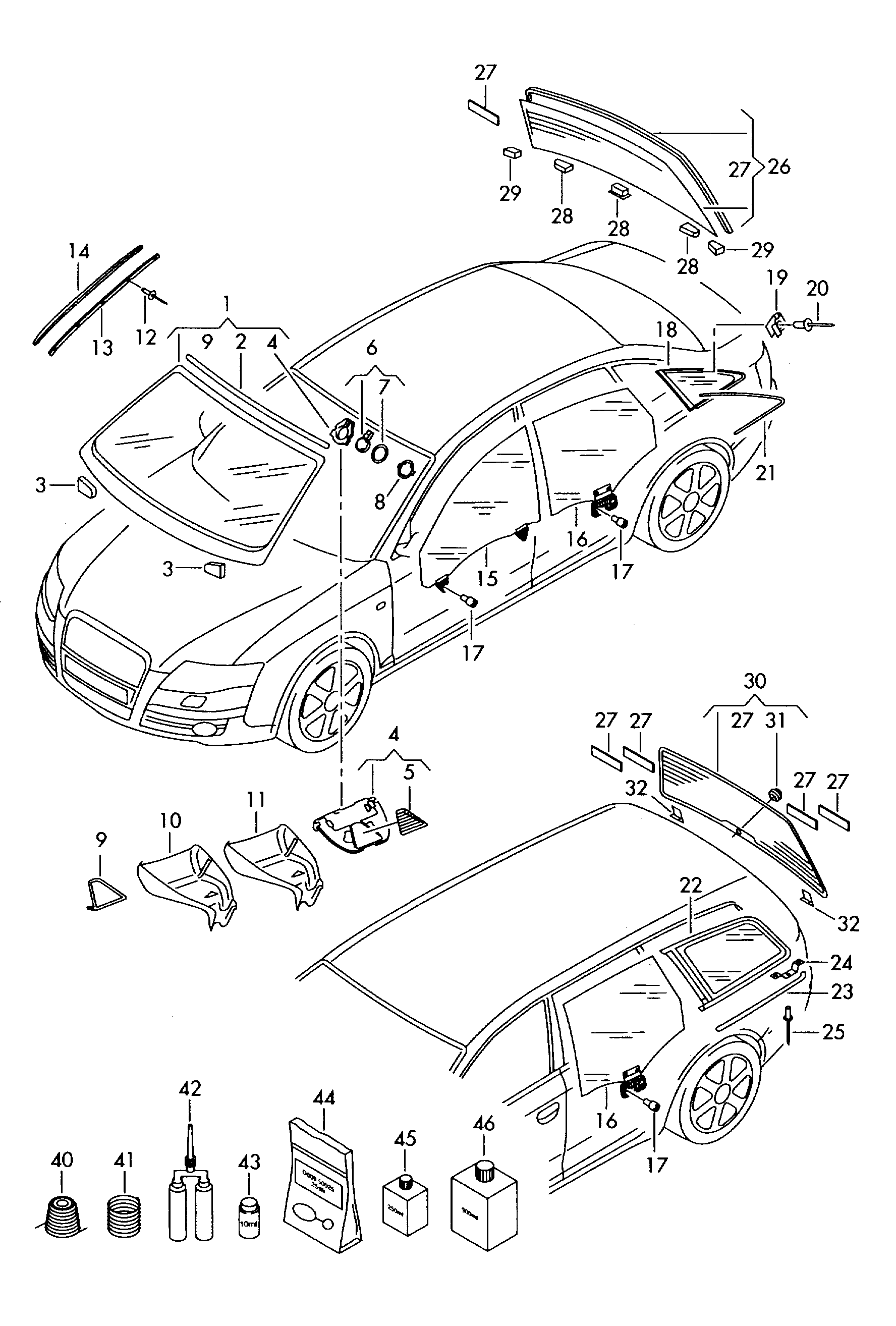 wymiana okien; kleje i uszczelniacze - Audi A4/Avant(A4)  