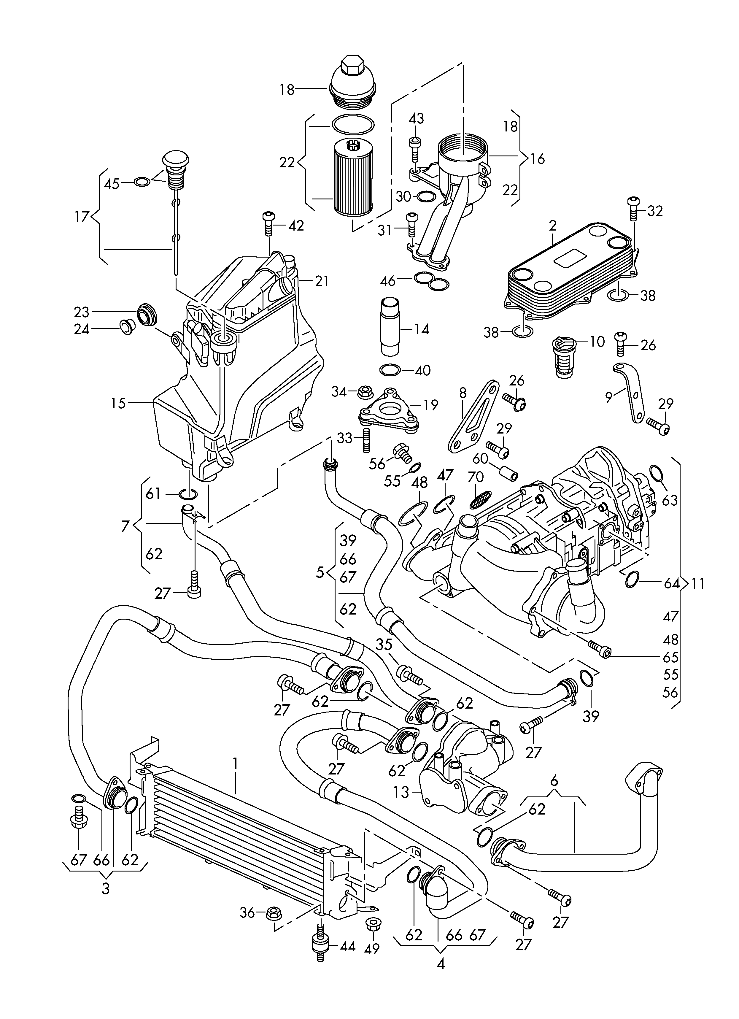 油冷却器; 机油泵; 机油滤清器支架; 机油尺 - Audi RS6/RS6 plus/Avant qu(RS6)  