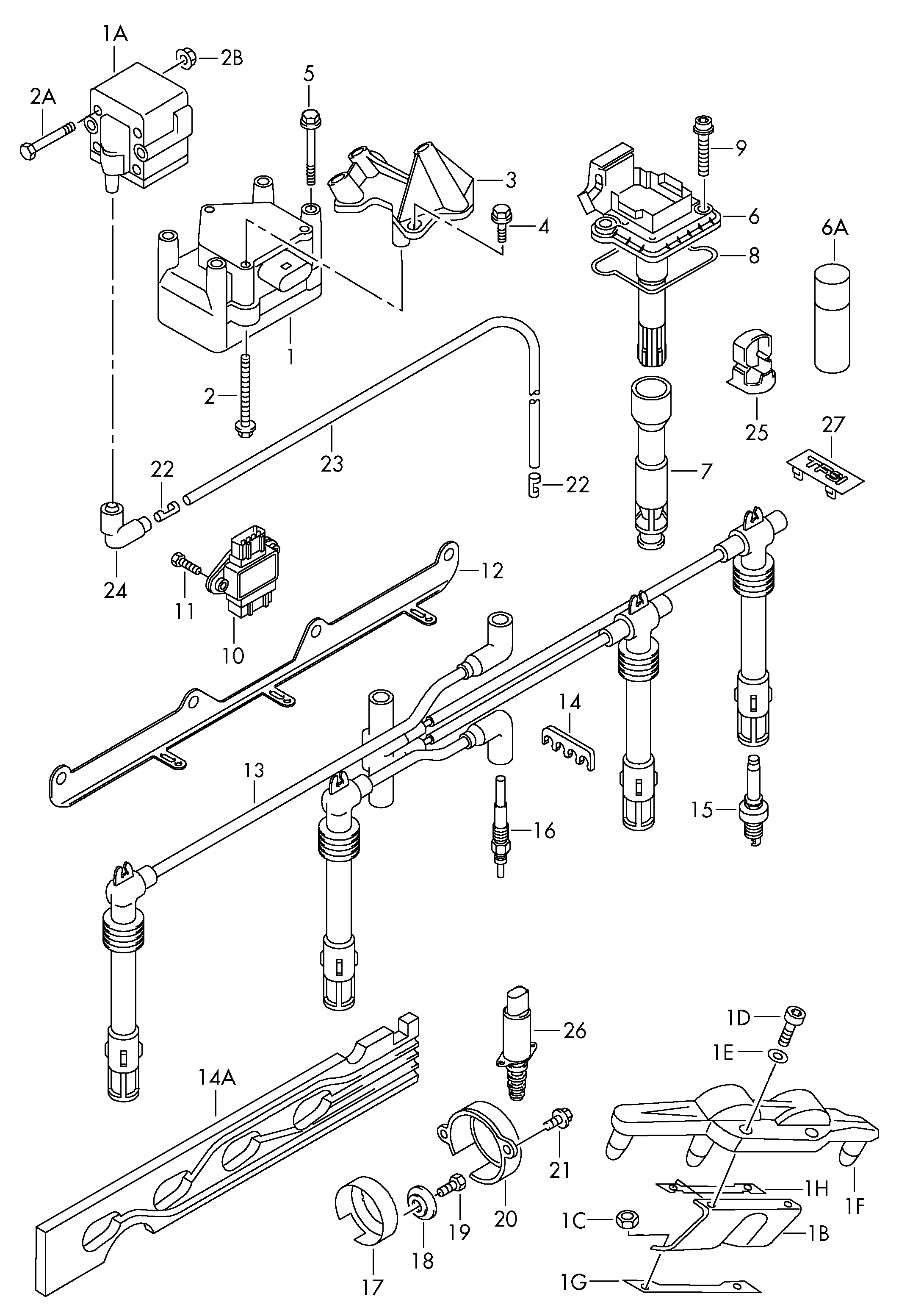 Zuendspule; Zuendleitung; Zuendkerze; Gluehkerze - Audi A3/S3/Sportb./Lim./qu(A3)  