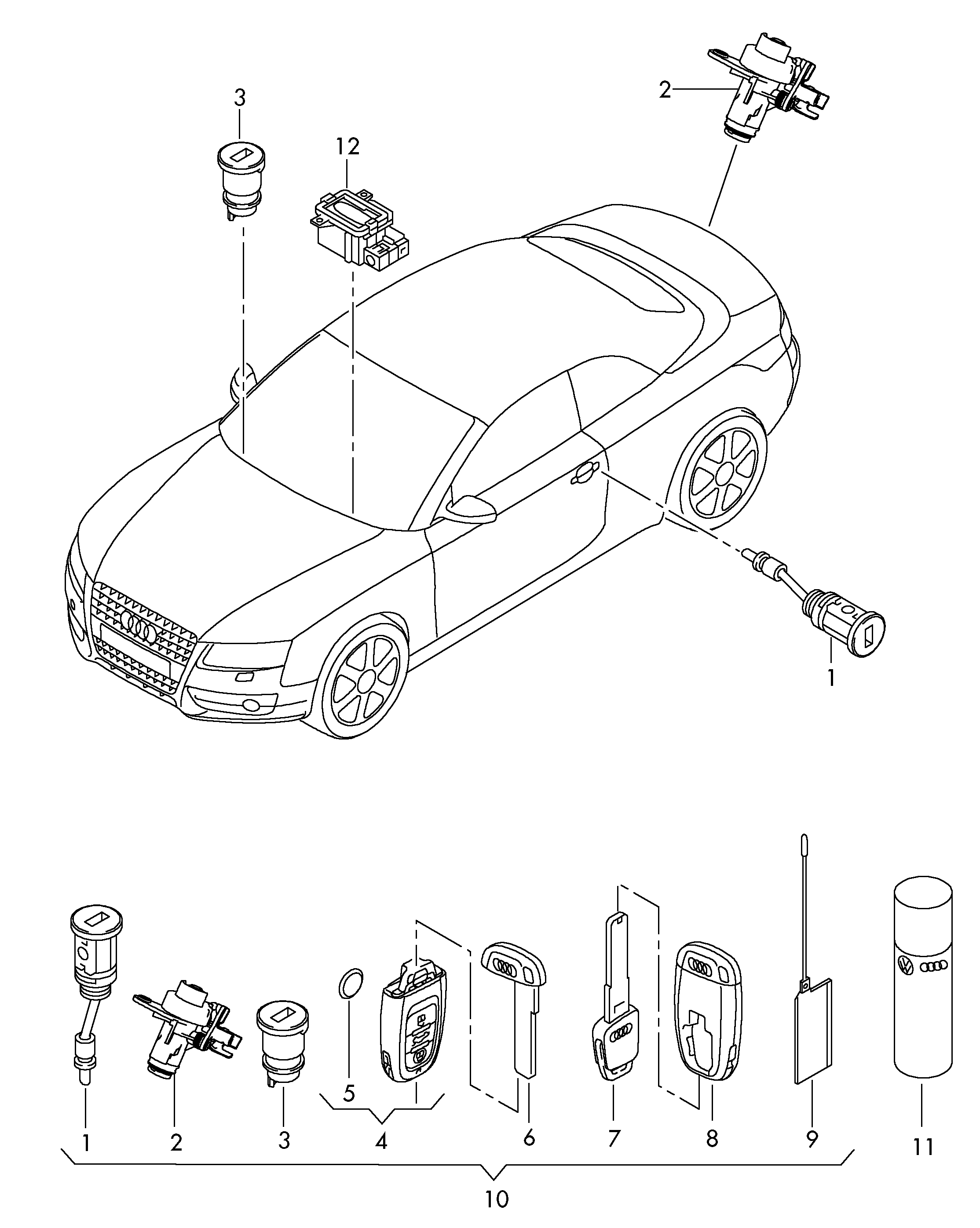Личинка замка; Ключ - Audi A5/S5 Cabriolet(A5CA)  
