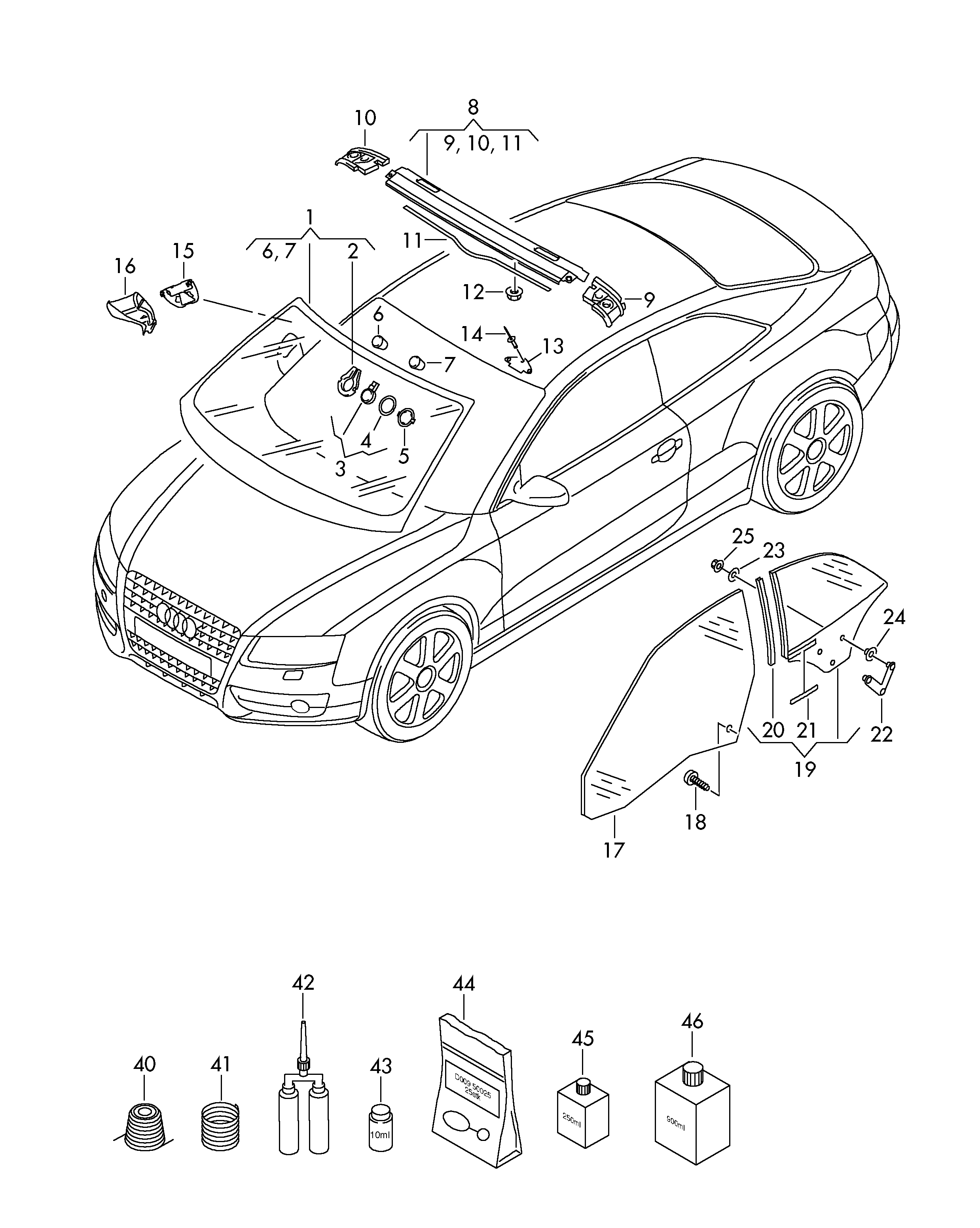 vymena skla; material lepici a tesnici - Audi A5/S5 Cabriolet(A5CA)  