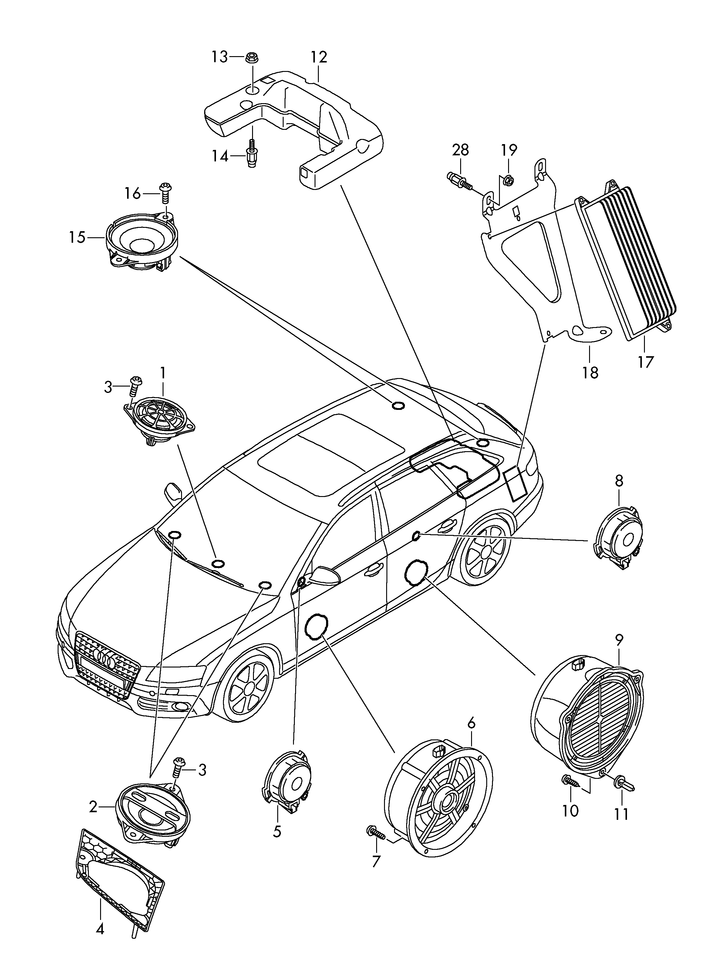 Verstaerker fuer Soundsystem; fuer Fahrzeuge mit C... - Audi A4/Avant(A4)  