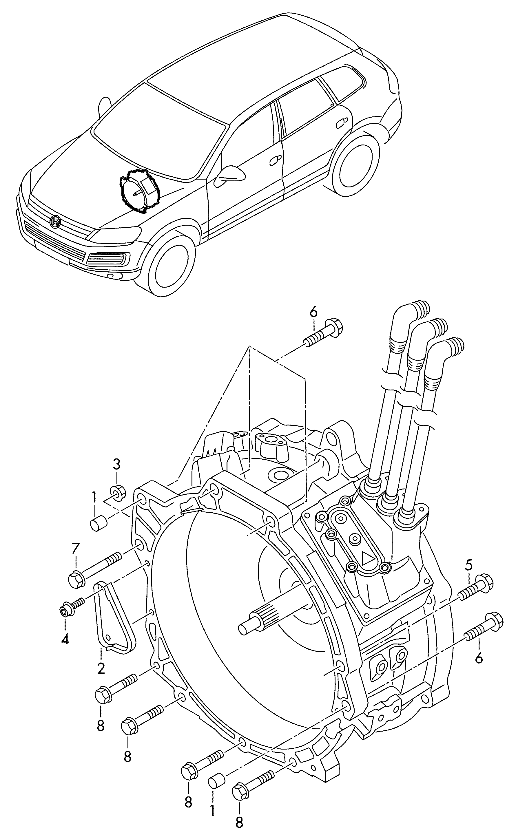 Befestigungsteile; Fahrmotor fuer Elektroantrieb - Touareg(TOUA)  