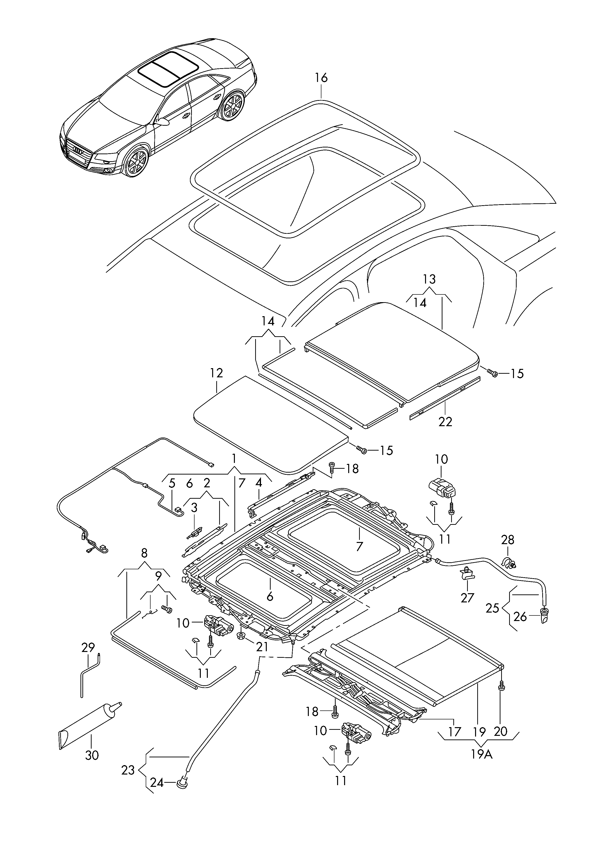 Стекл. подъёмно-сдвижной люк - Audi A8(A8)  