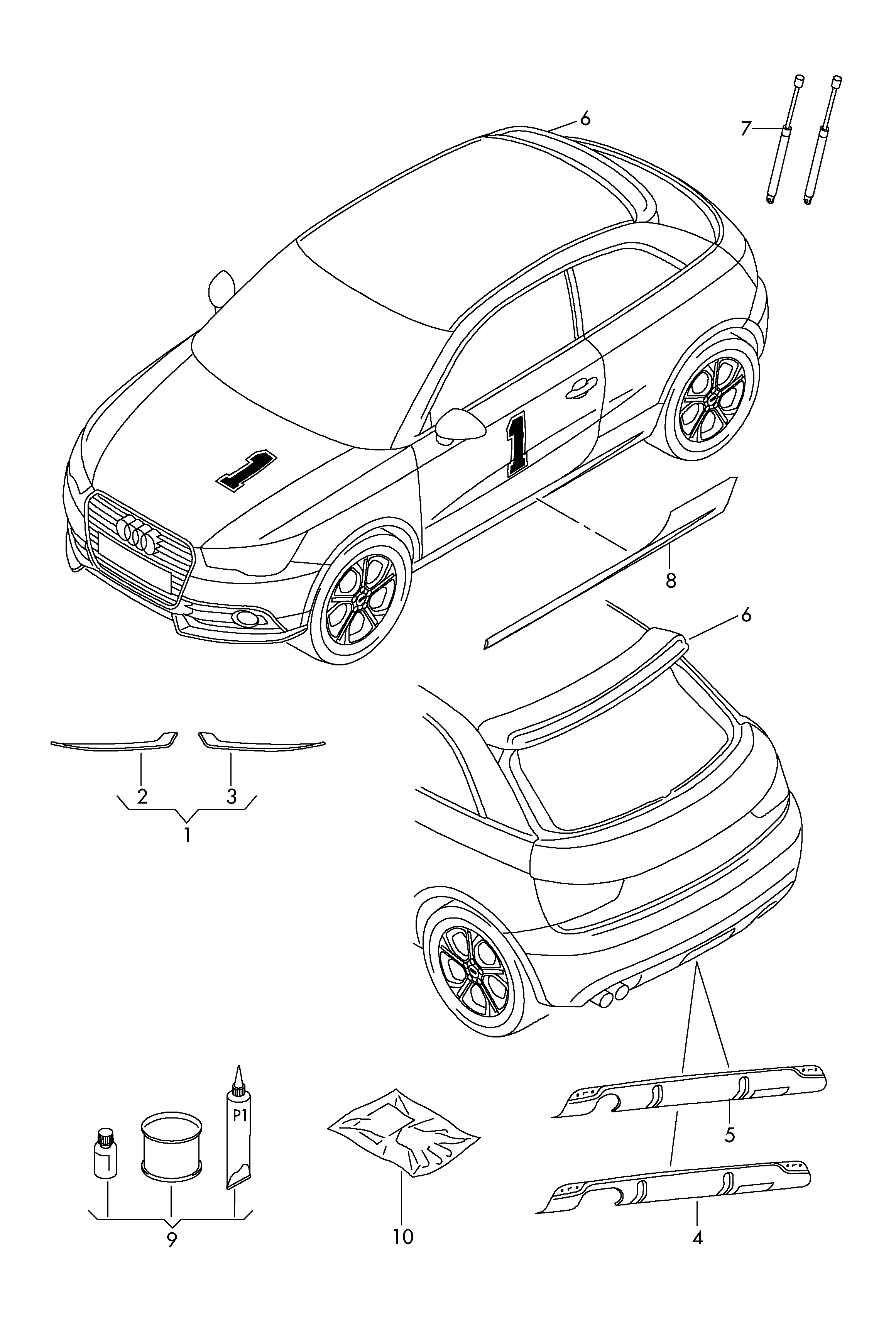 Accessori originali; kit adesivo per componenti a Audi A1 (A1) 2014 anno  Audi MESSICO 75011