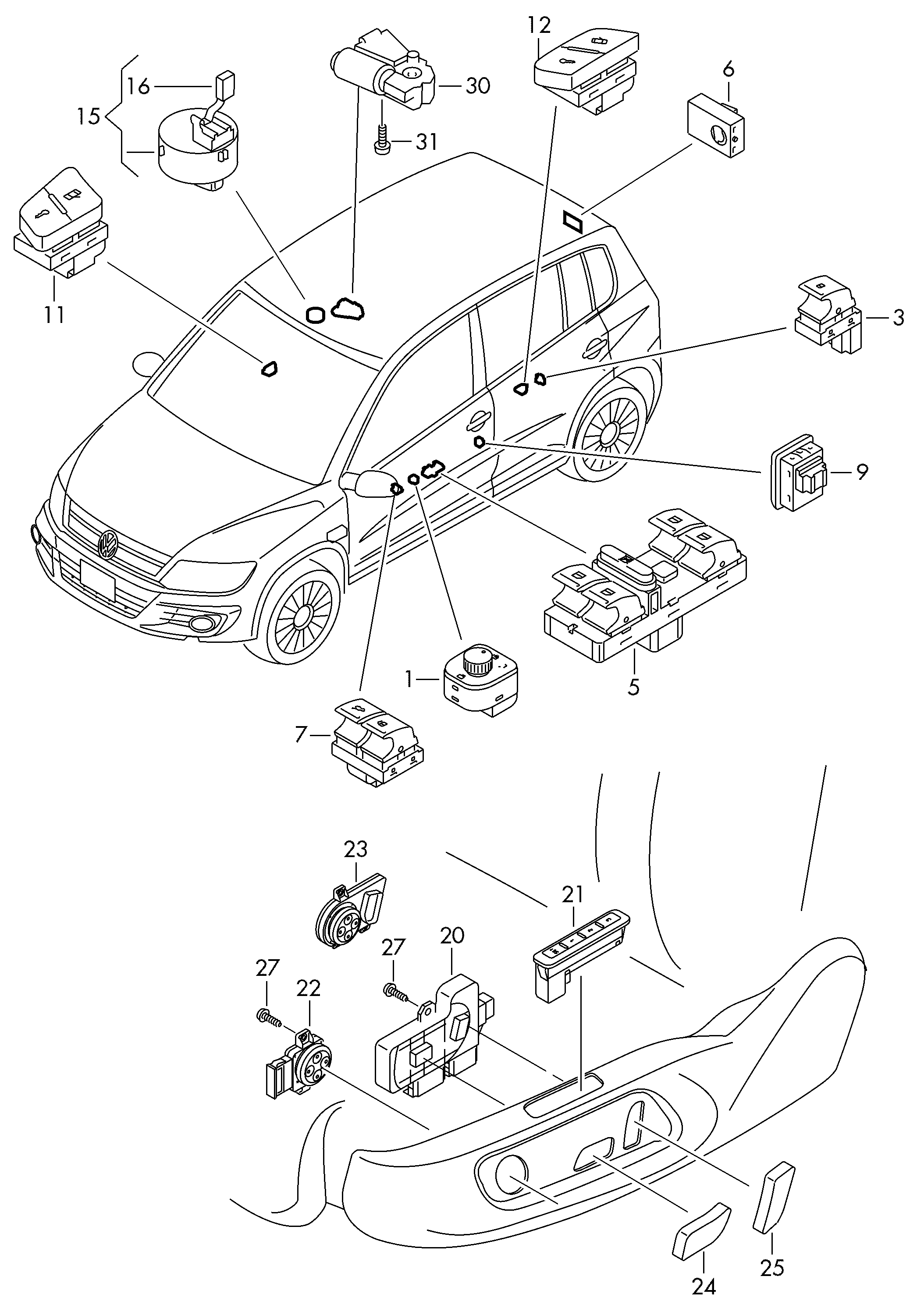 Sürgülü tavan motoru; Tavandaki şalter - Tiguan(TIG)  