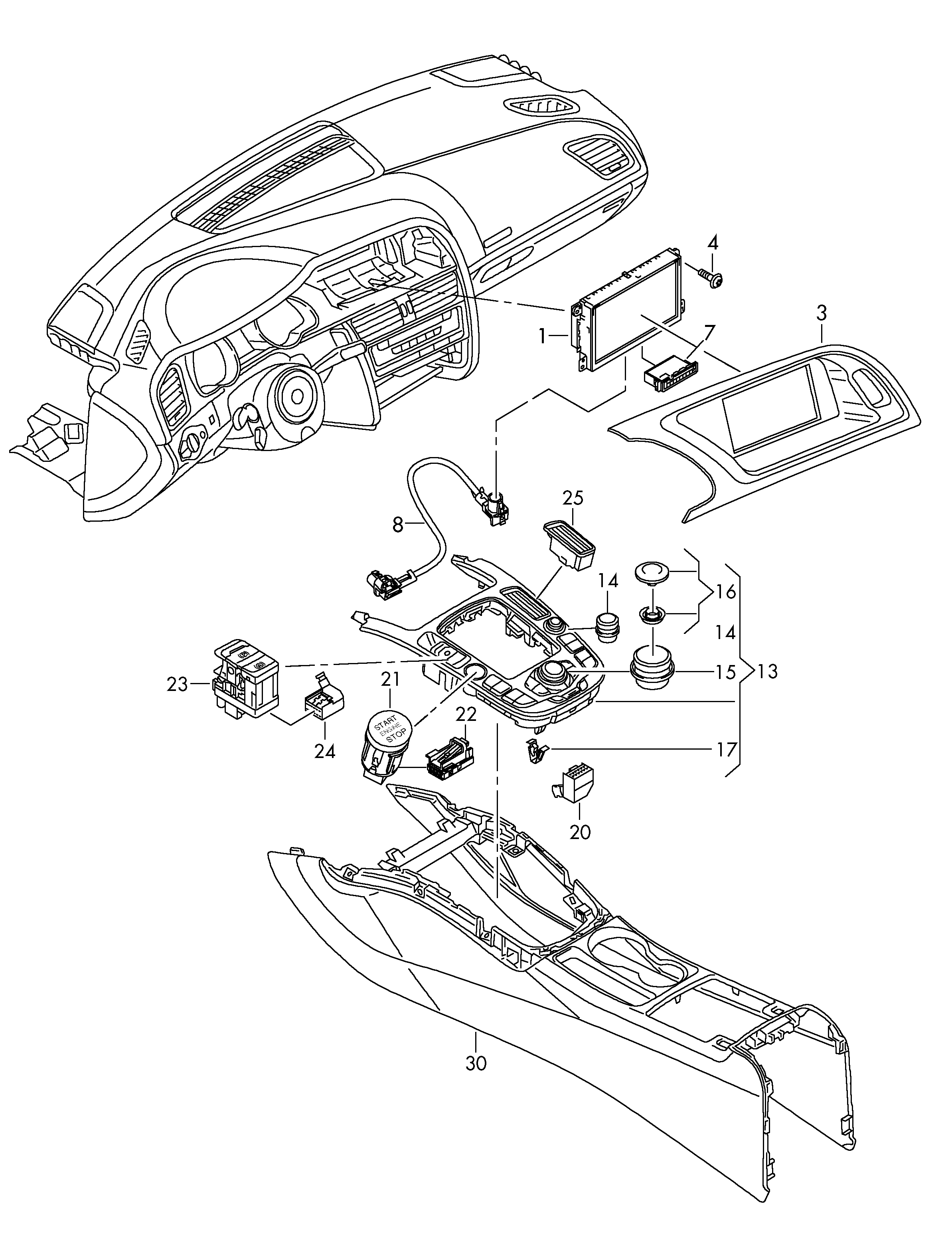 Детали не в сборе; Панель управления - Audi A5/S5 Cabriolet(A5CA)  