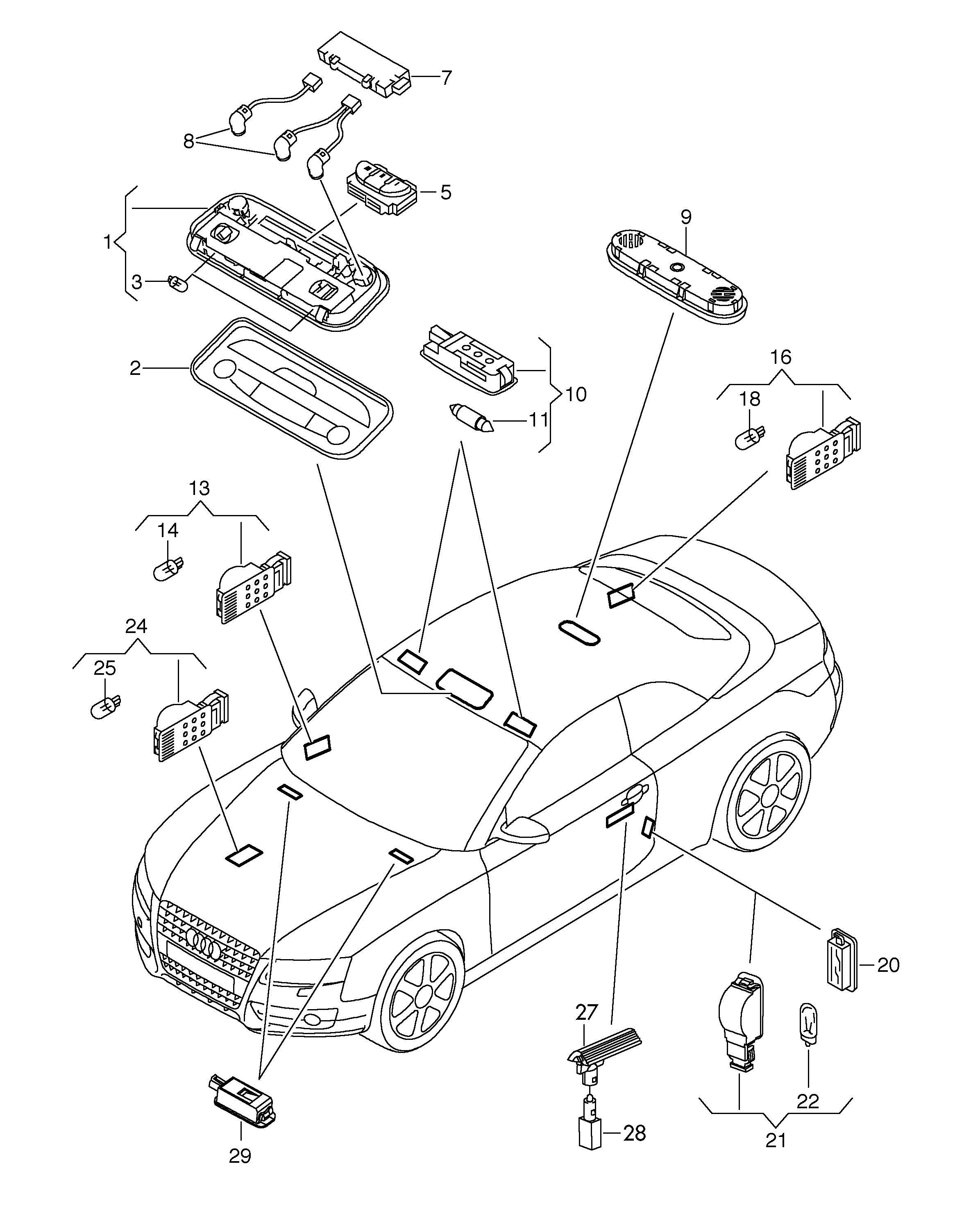 搁脚空间照明设备 - Audi A5/S5 Cabriolet(A5CA)  