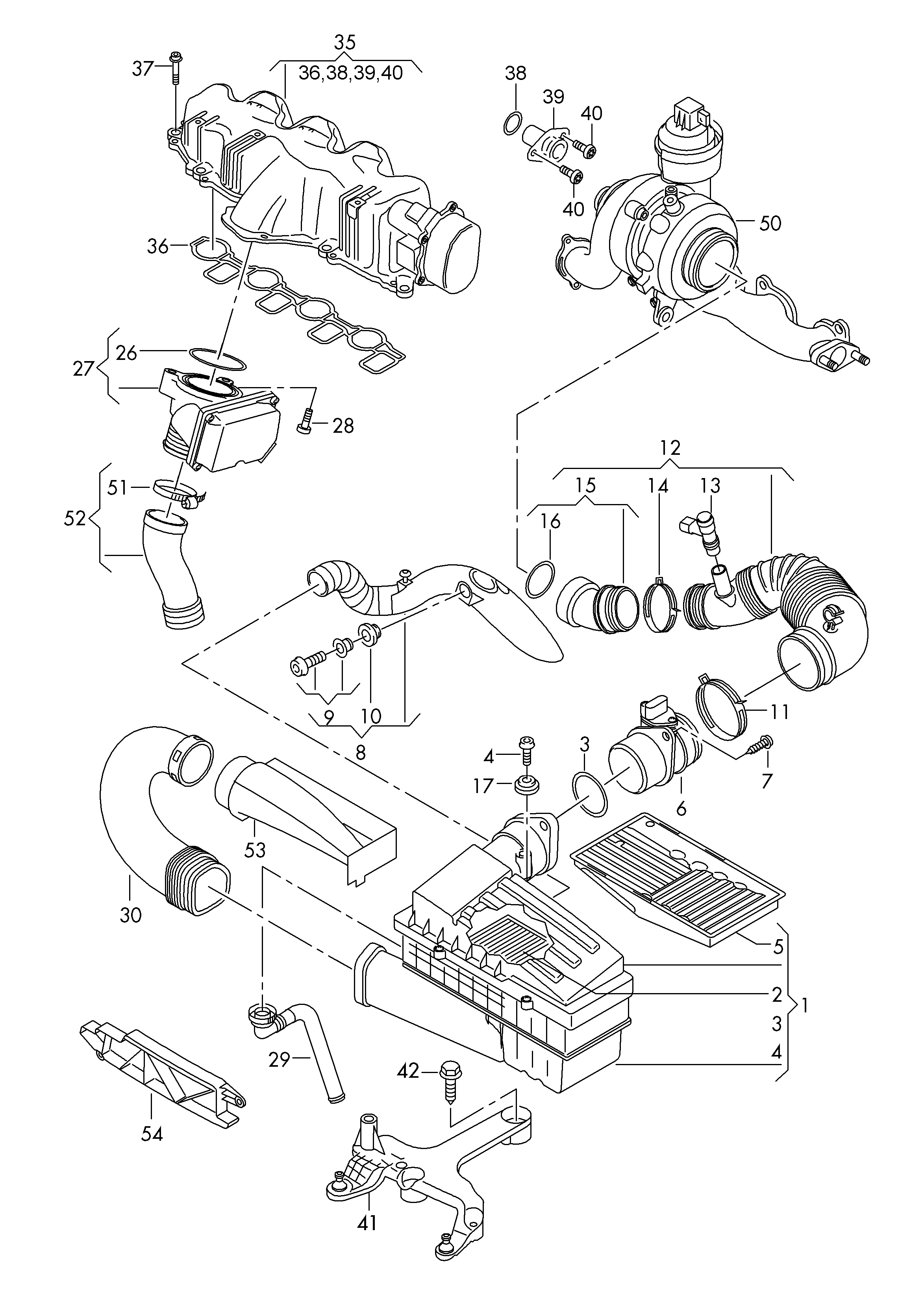 Luftfilter mit Anschluss-
teilen; Saugstutzen - Audi Q3(AQ3)  