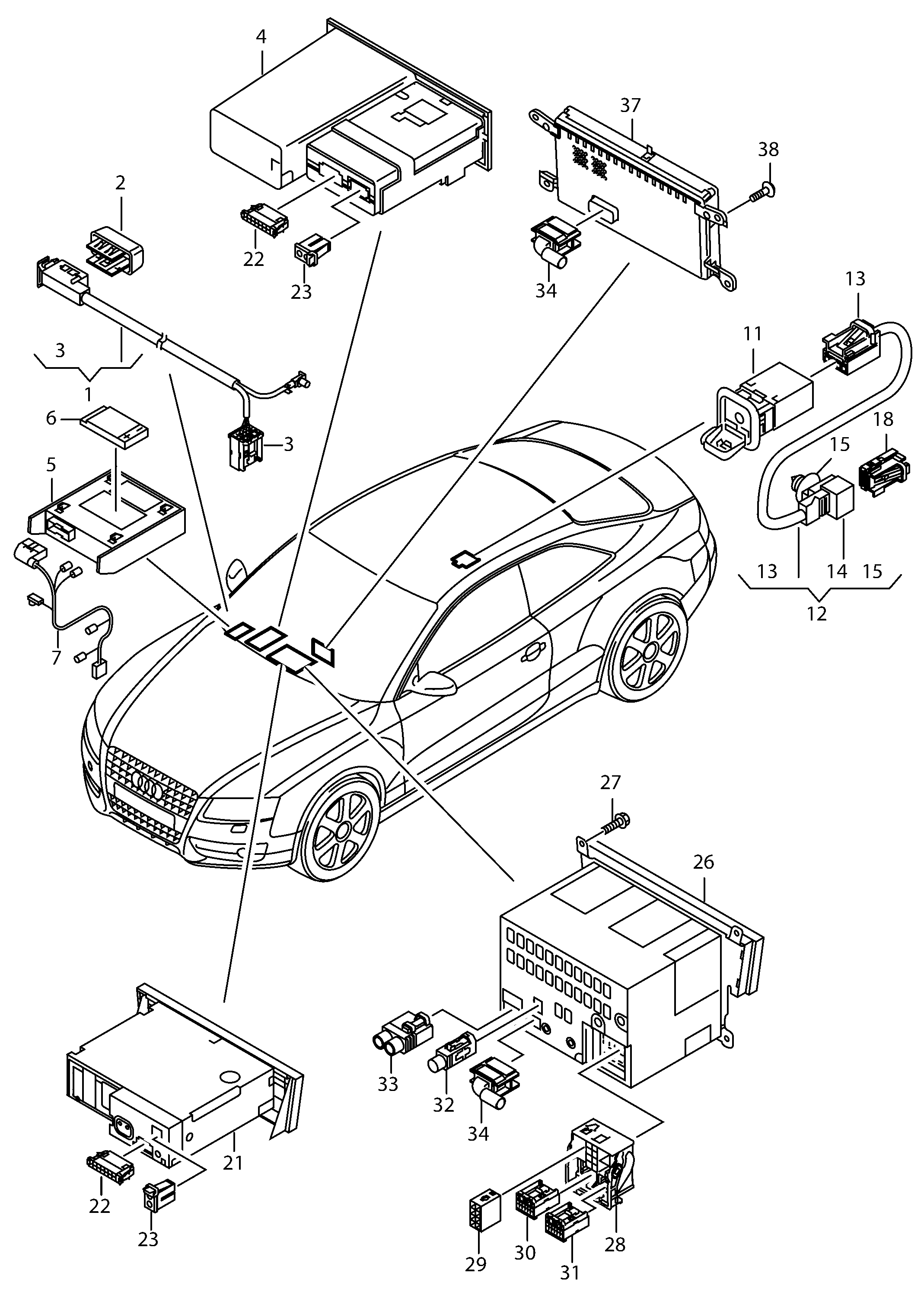 Разъём для подключения
внешних аудиоисточников; C... - Audi A5/S5 Cabriolet(A5CA)  