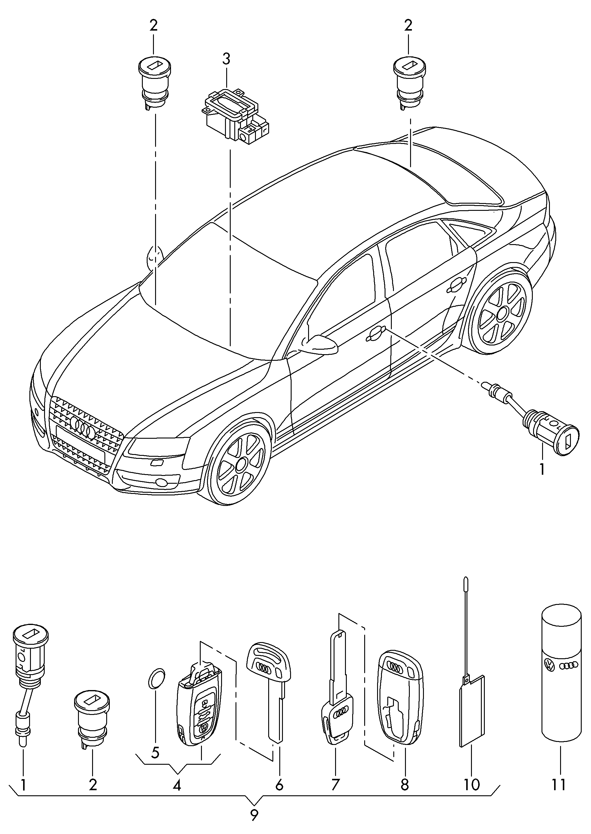 lock cylinders; key - Audi A4/Avant(A4)  