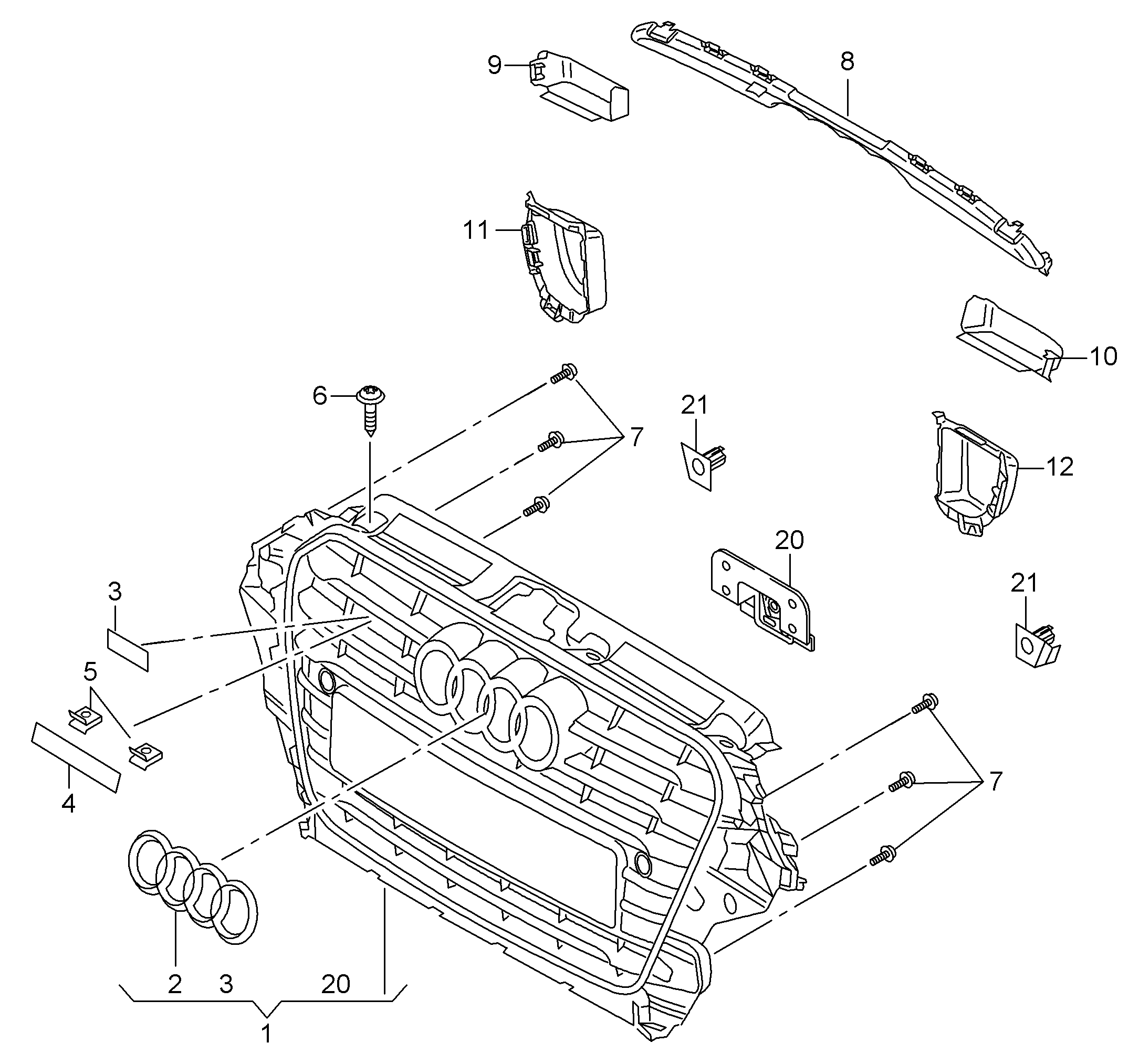radiator grille; individual parts - Audi A3/S3/Sportb./Lim./qu(A3)  