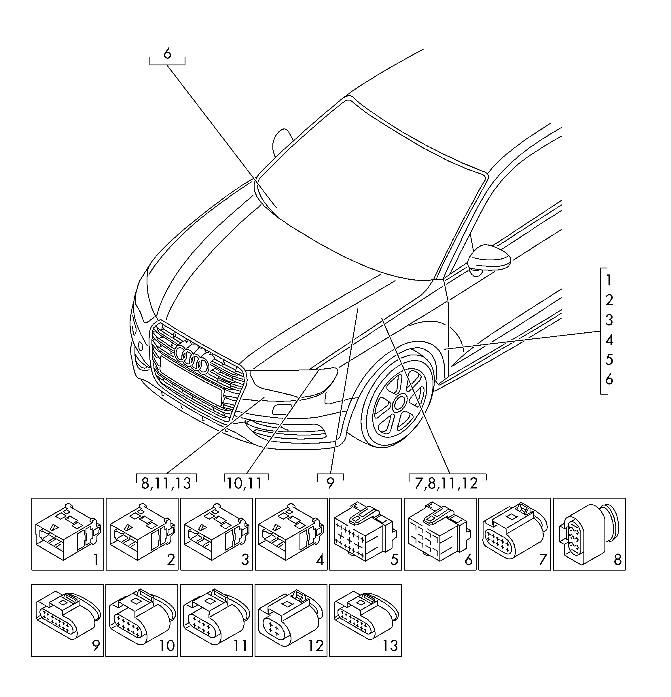 list of uses; coupling st. connector housing - Audi A3/S3/Sportb./Lim./qu(A3)  