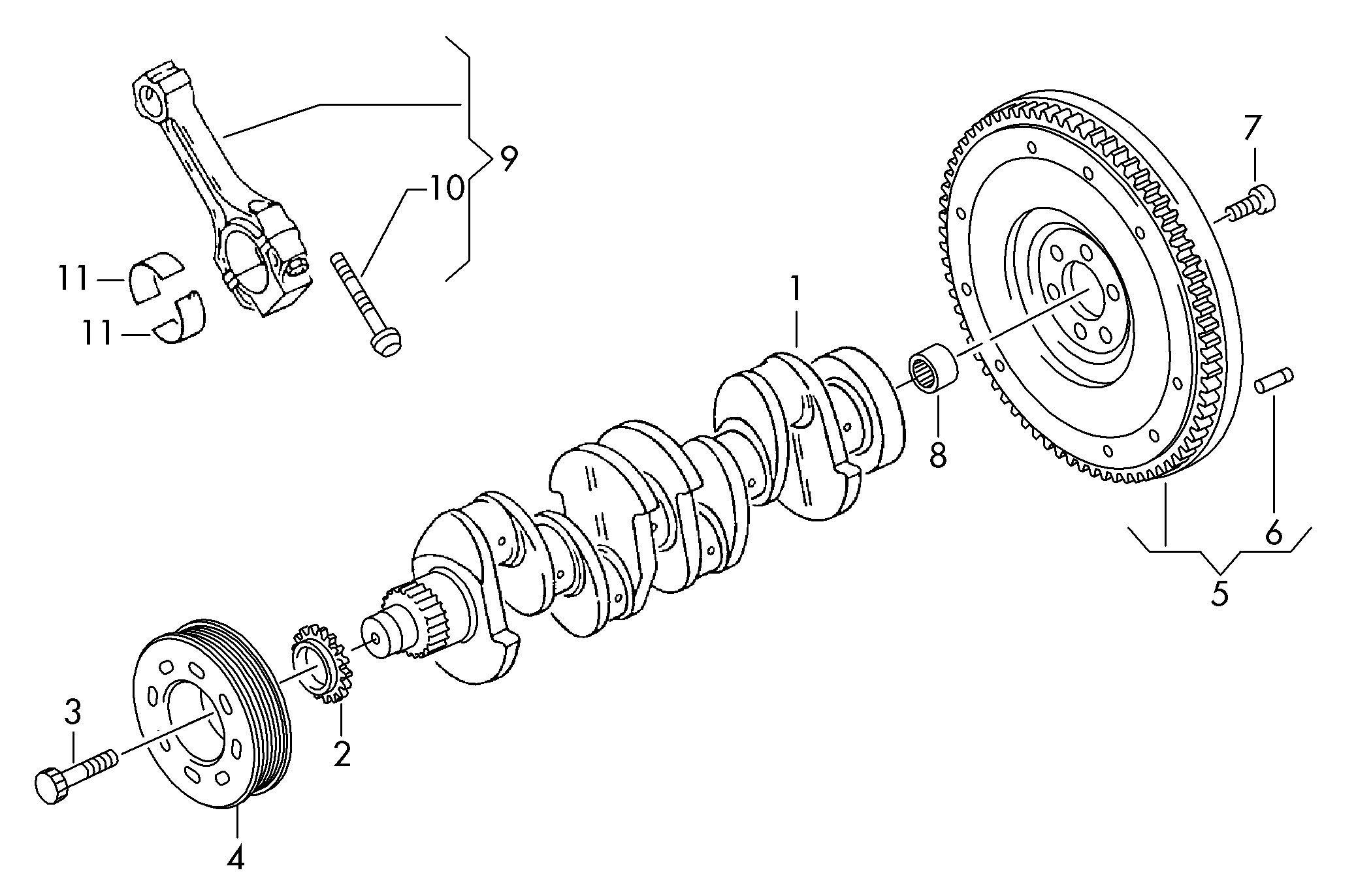 crankshaft; conrod; bearings; flywheel - Audi A3/S3/Sportb./Lim./qu(A3)  