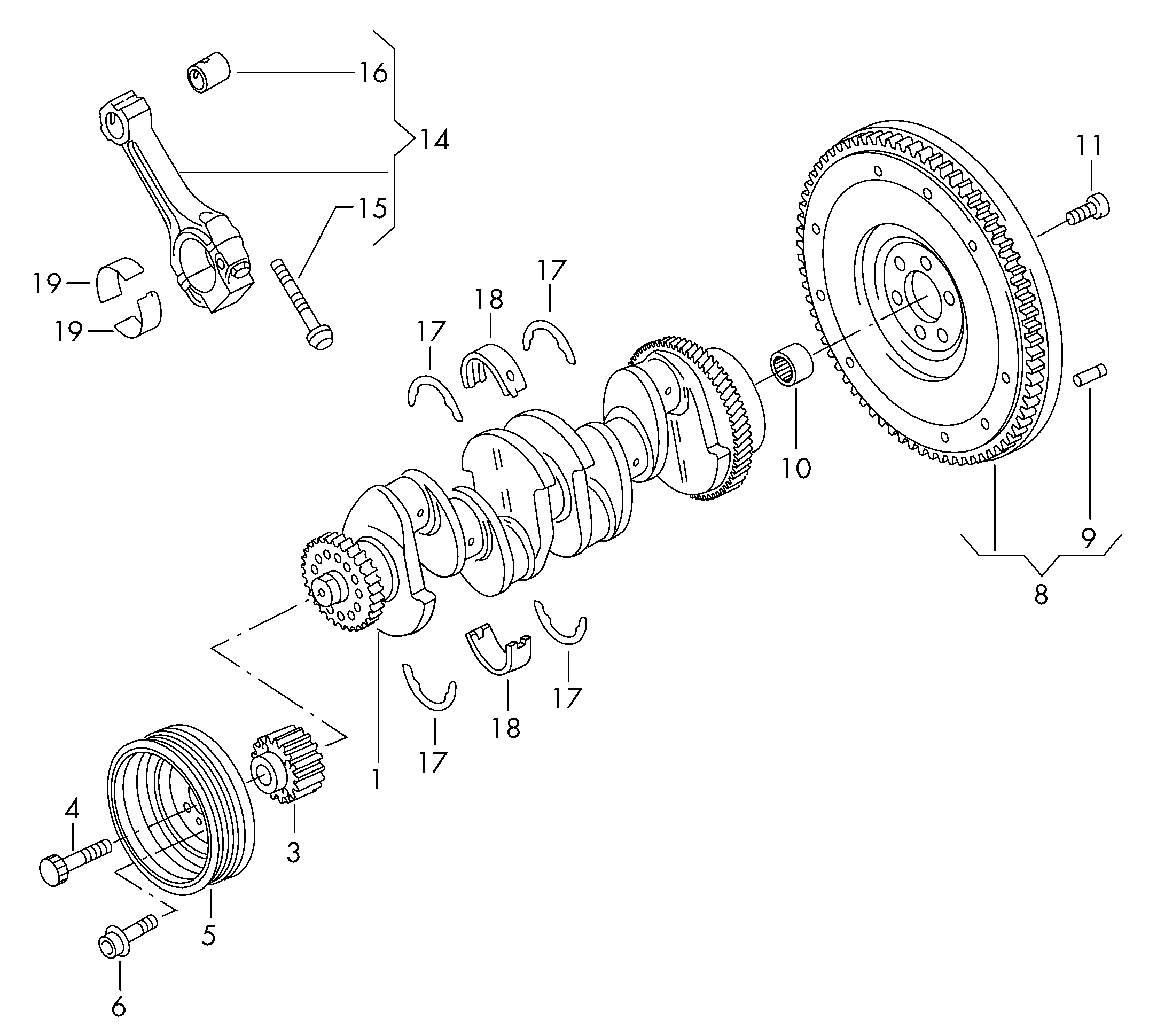 crankshaft; conrod; bearings; flywheel - Octavia(OCT)  