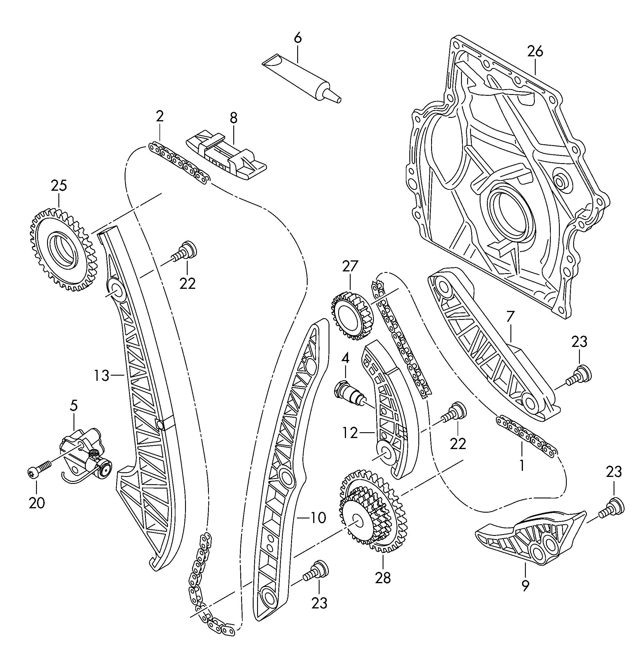 Łańcuch nastawnika rozrządu; obudowa napędu kół - Tiguan(TIG)  