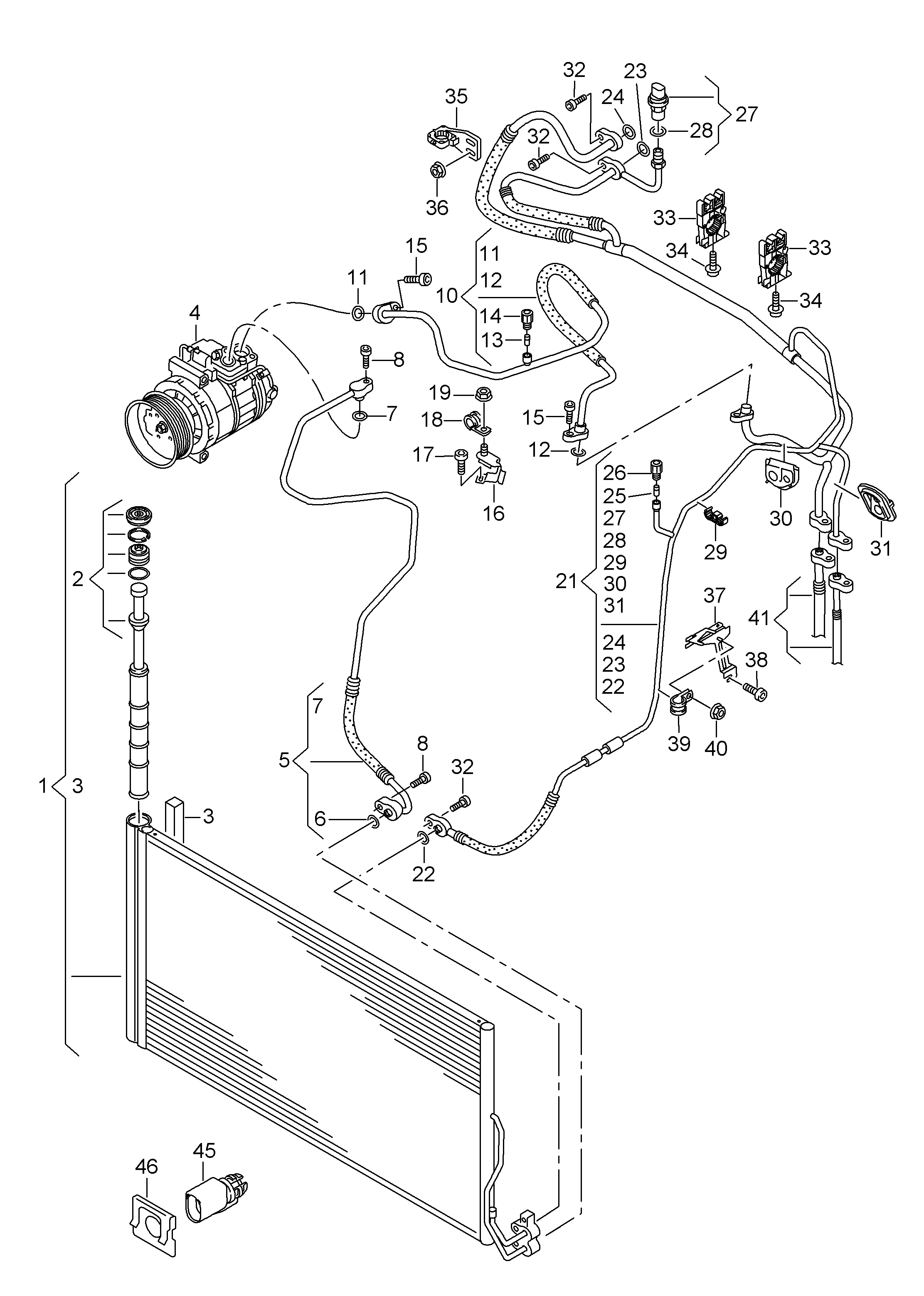 refrigerant circuit; a/c condenser with
dryer - Touareg(TOUA)  