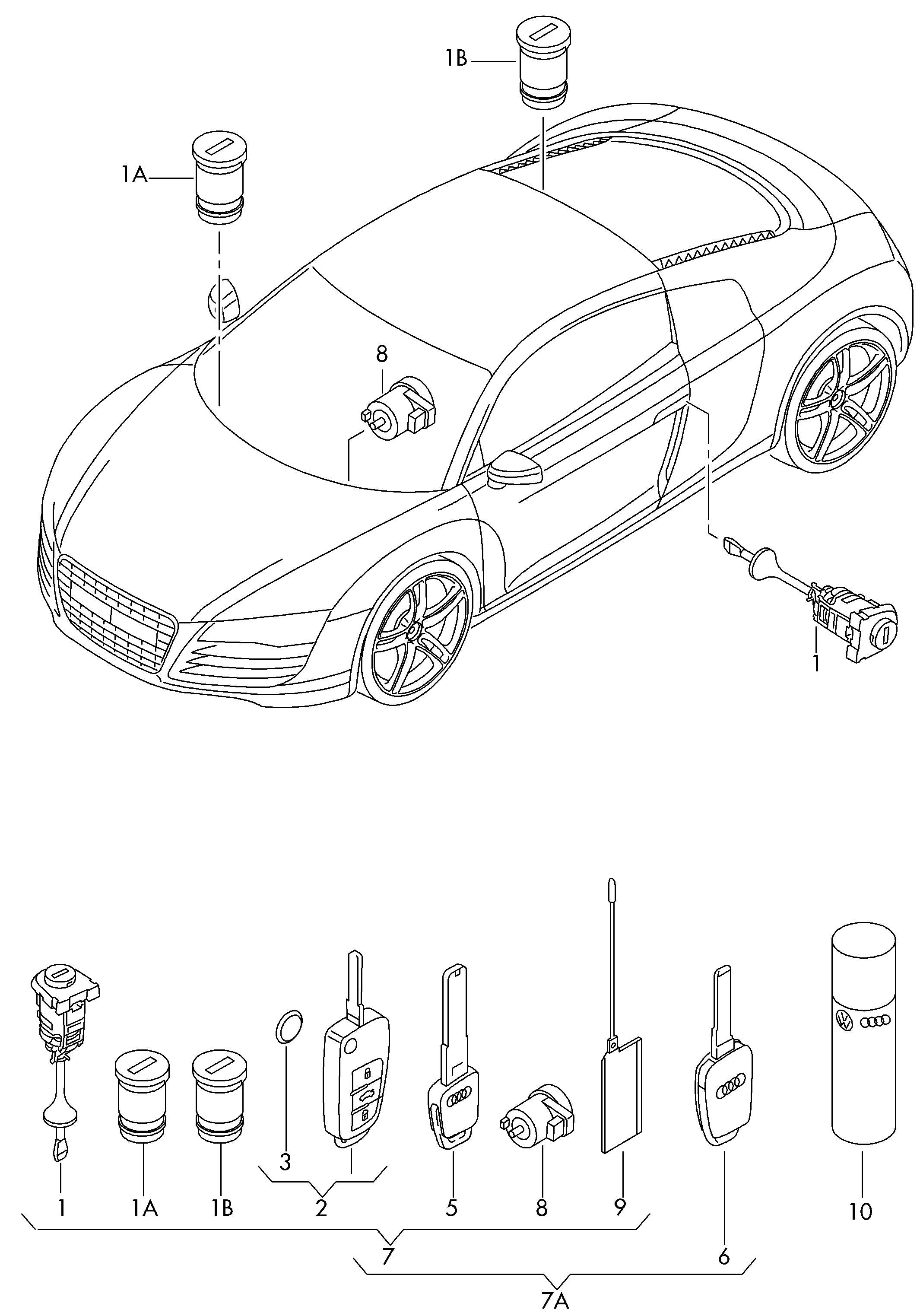 lock cylinders; key - Audi R8(R8)  