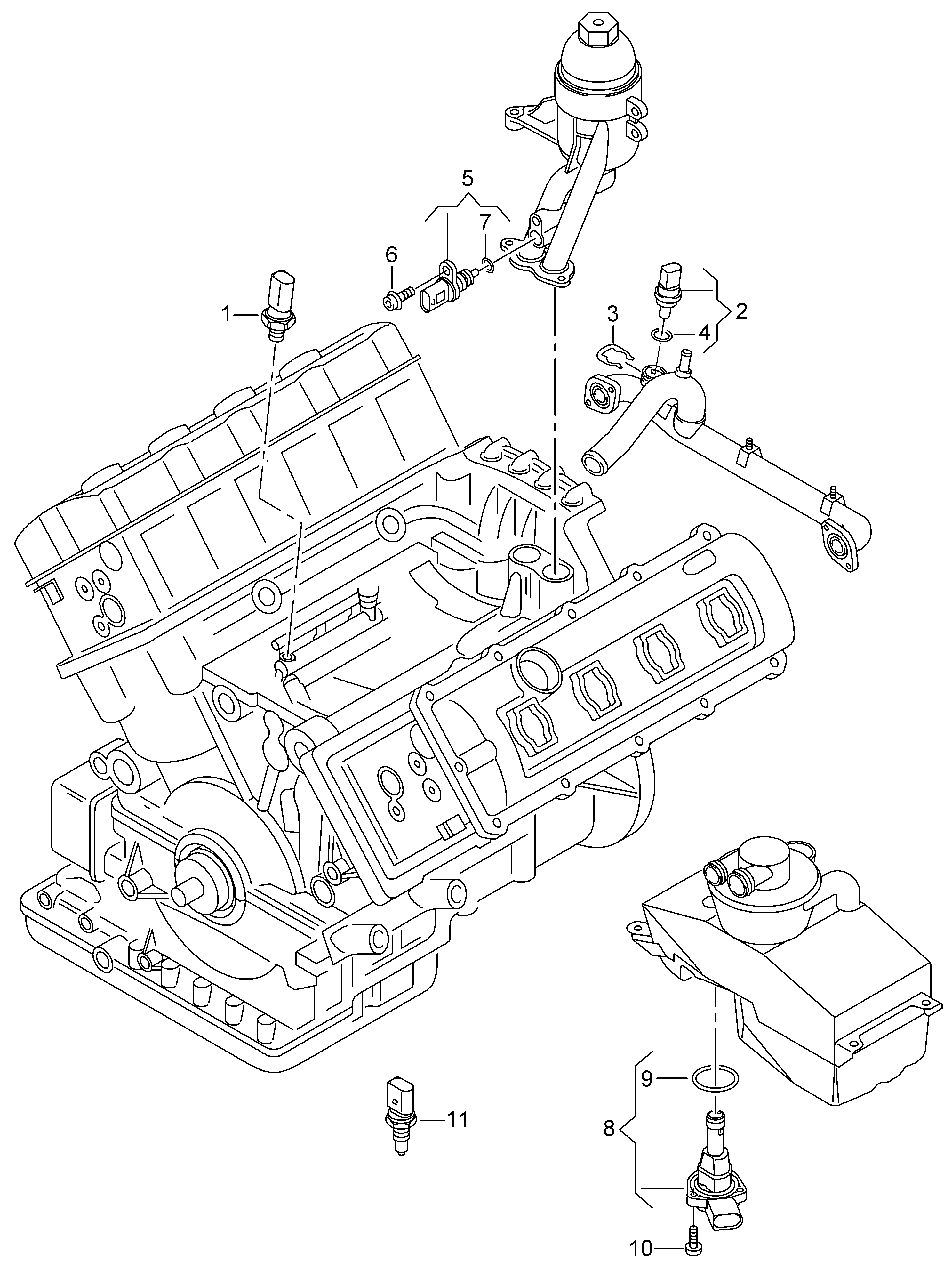 schakelaar en sensor op motor
en versnellingsbak - Audi R8(R8)  