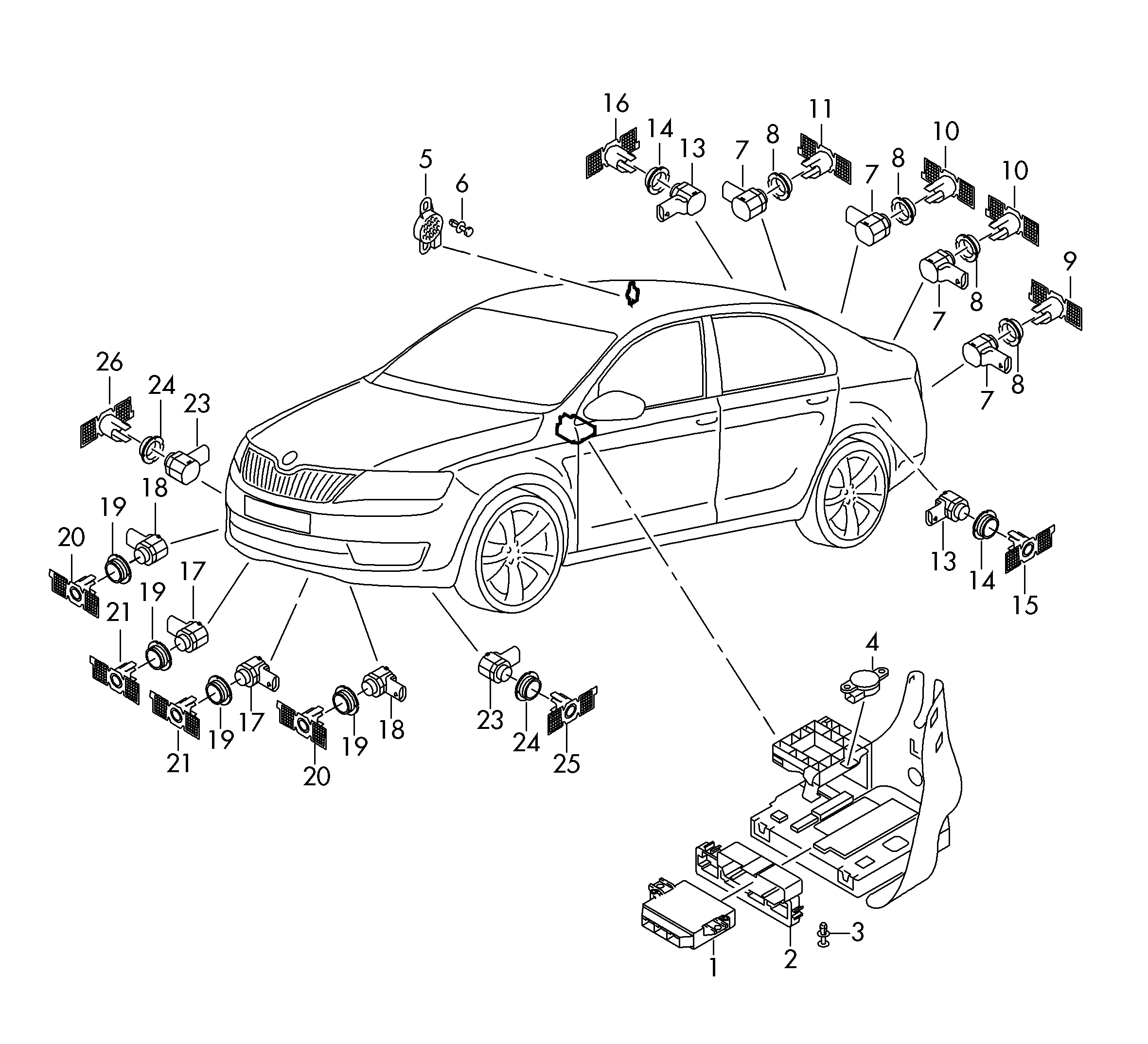 parkovaci radar; parkovaci navadeci asistent - Octavia(OCT)  