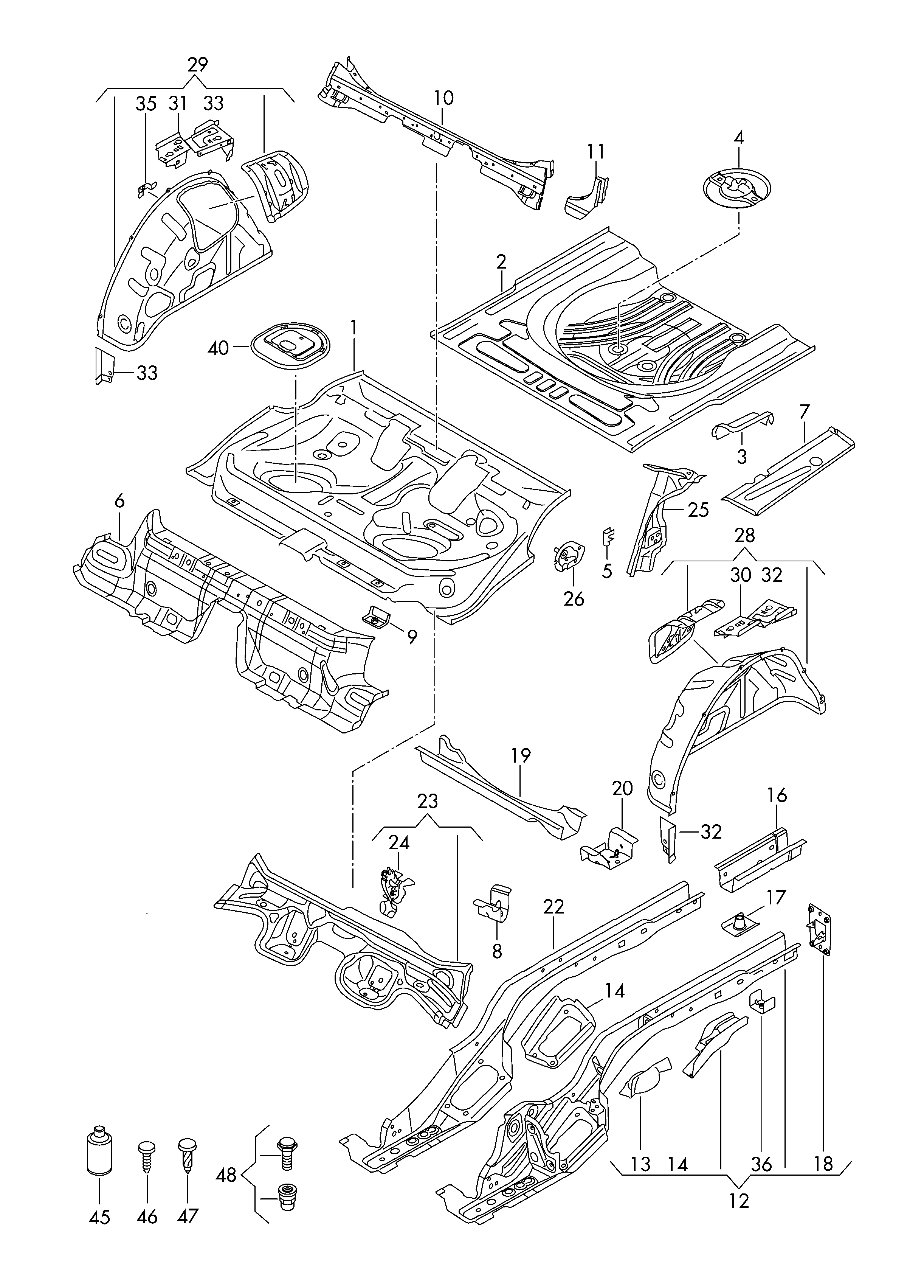bottom plate; spars; wheel housing inner part - Octavia(OCT)  