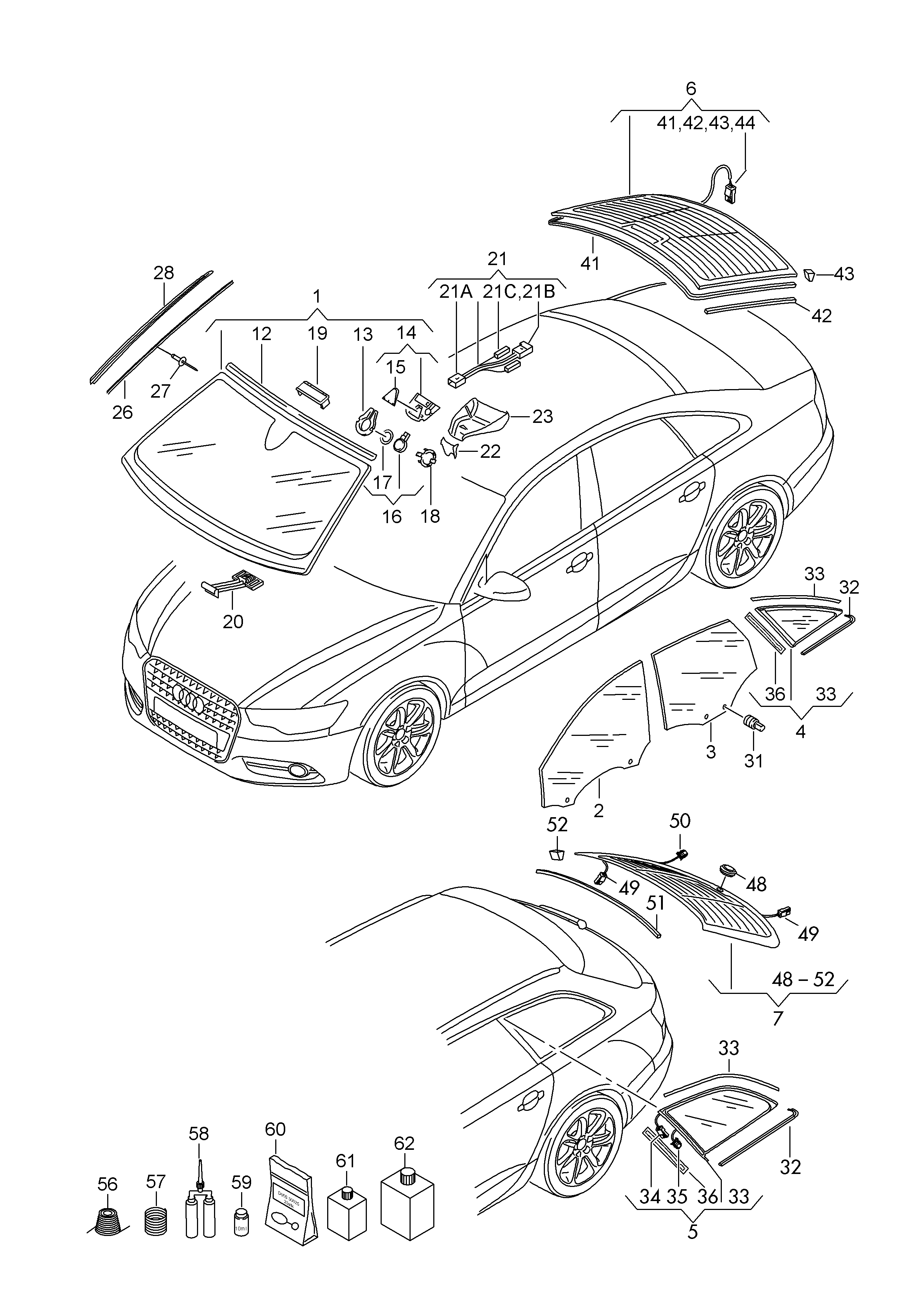 Cam değişimi; Yapıştırıcı ve conta maddesi - Audi A6/Avant(A6)  